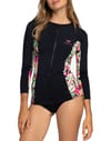 Roxy + LS Zip Lycra Surf Tee Anthracite Palm Song S
