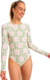 Roxy + Hibiscus Daze Onesie Rashguard Basil Party Waves Yw