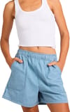 Stay Wavy Mid Short Coconut Milk Denim Stripe + Roxy