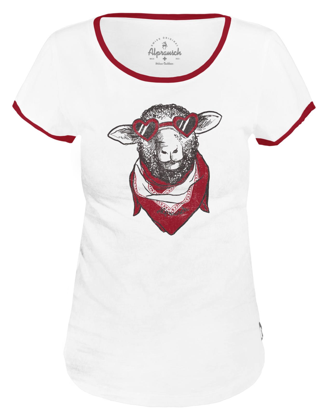 Schöfli-Schaf Ringer T-Shirt White/Chili Pepper + Alprausch