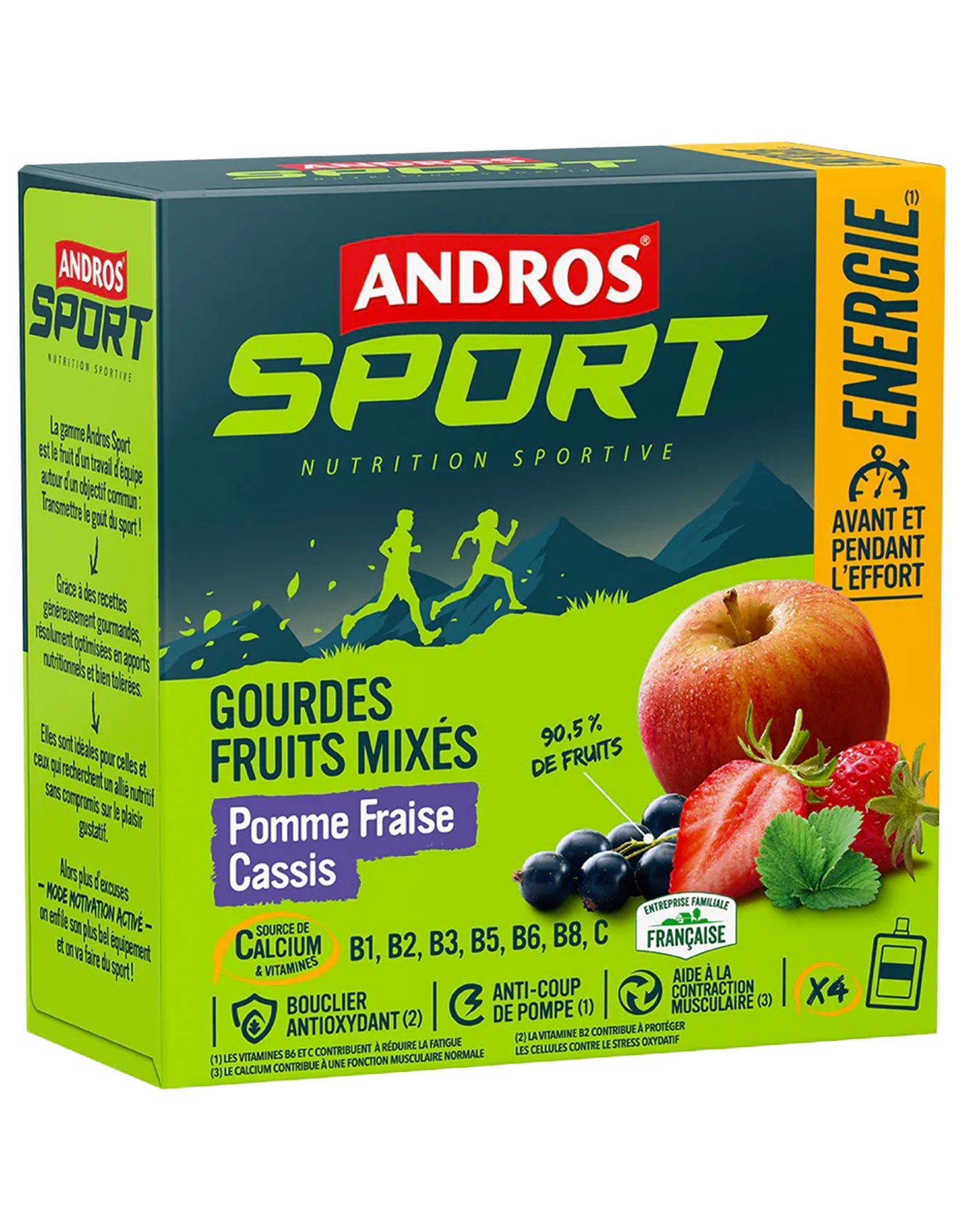 Etui x4 Gourdes Pomme Fraise Cassis + Andros Sport