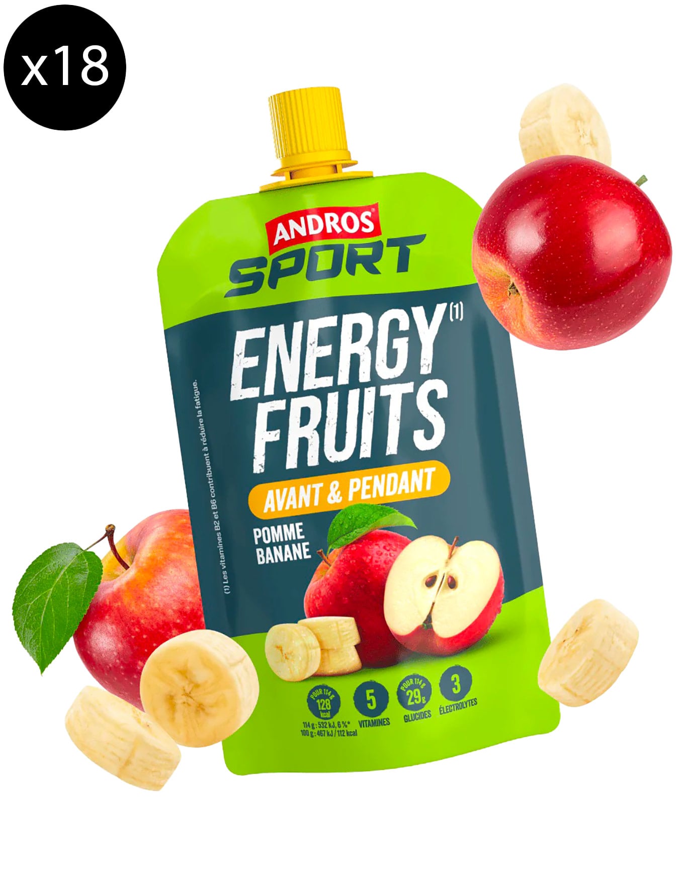 Pack Energy Fruits Pomme Banane (x18) + Andros Sport