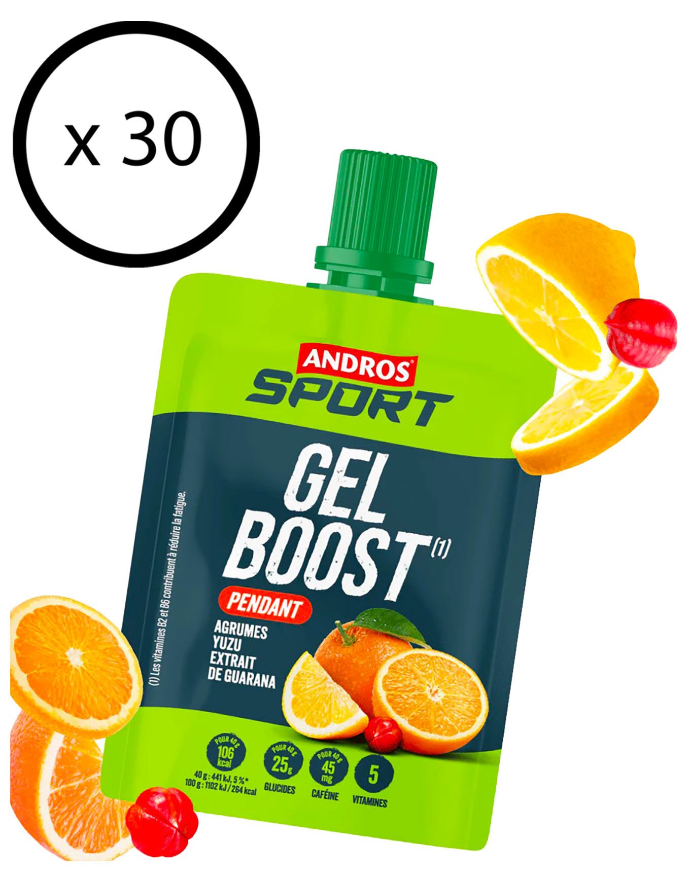Pack Gel Boost Agrumes Yuzu (x30) + Andros Sport