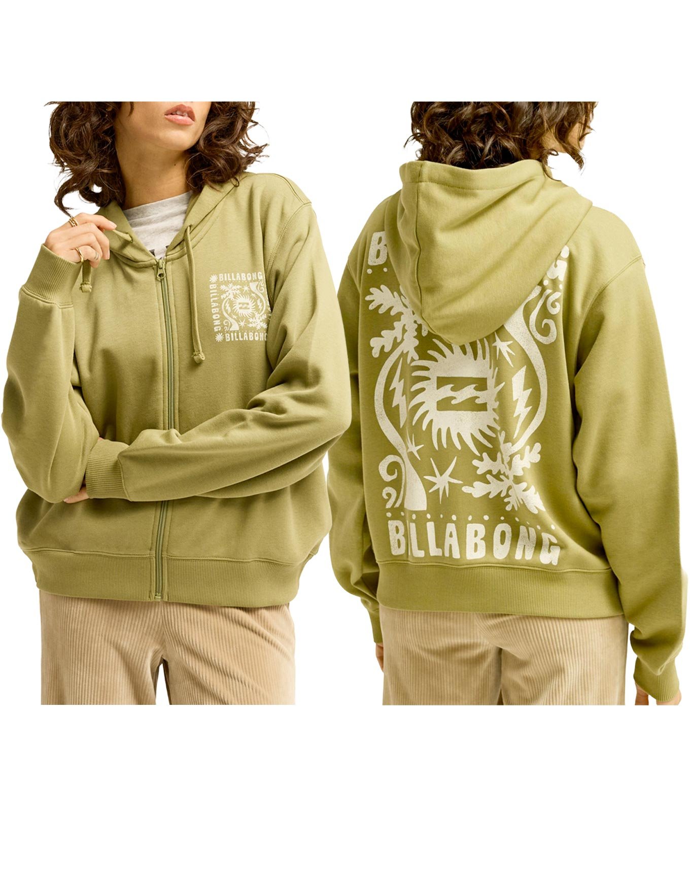 Always Looking Zip Hood Army Green + Billabong