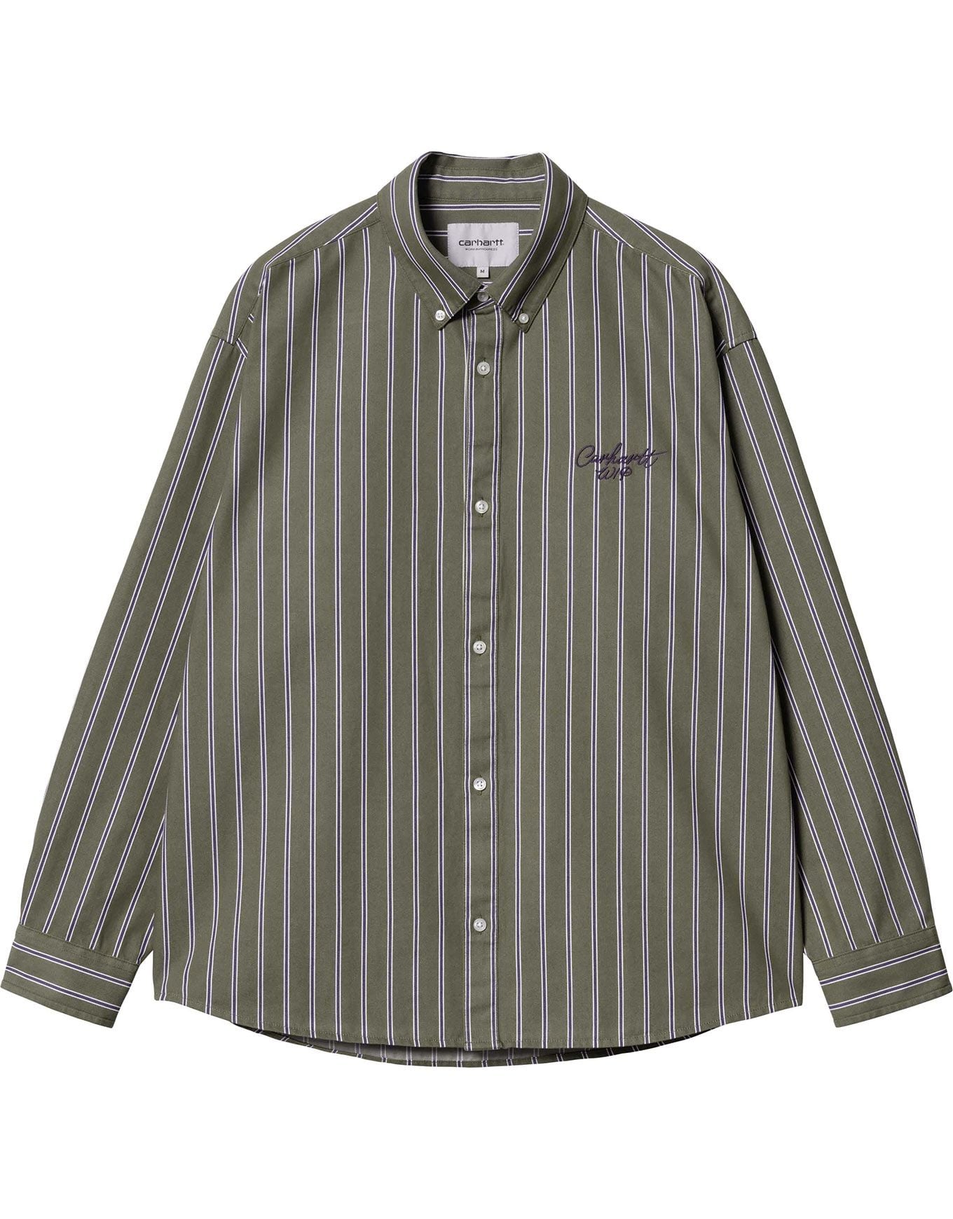 L/S Signature Shirt Betz Stripe Office Green / Aura Stone Washed + Carhartt WIP