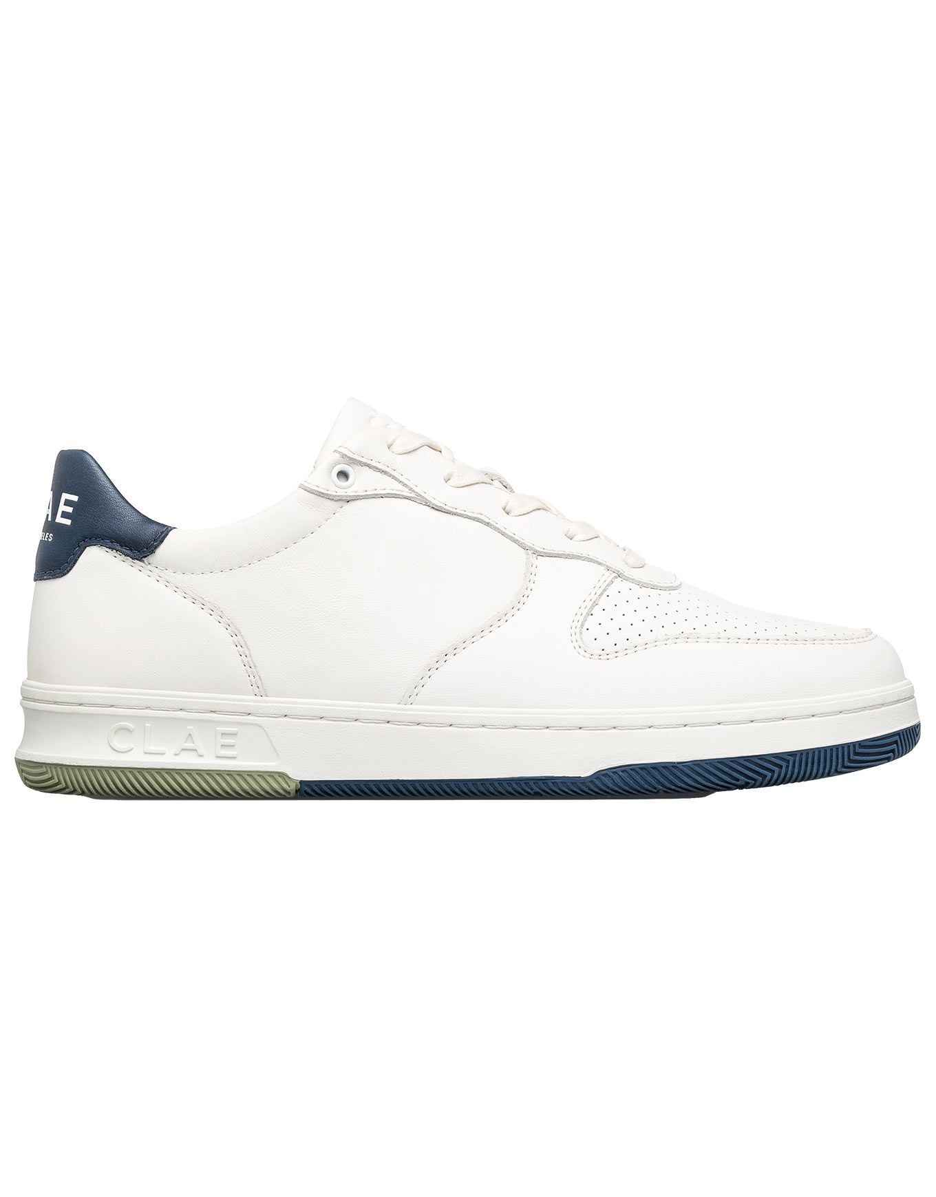 Malone White Leather Denim Blue + Clae