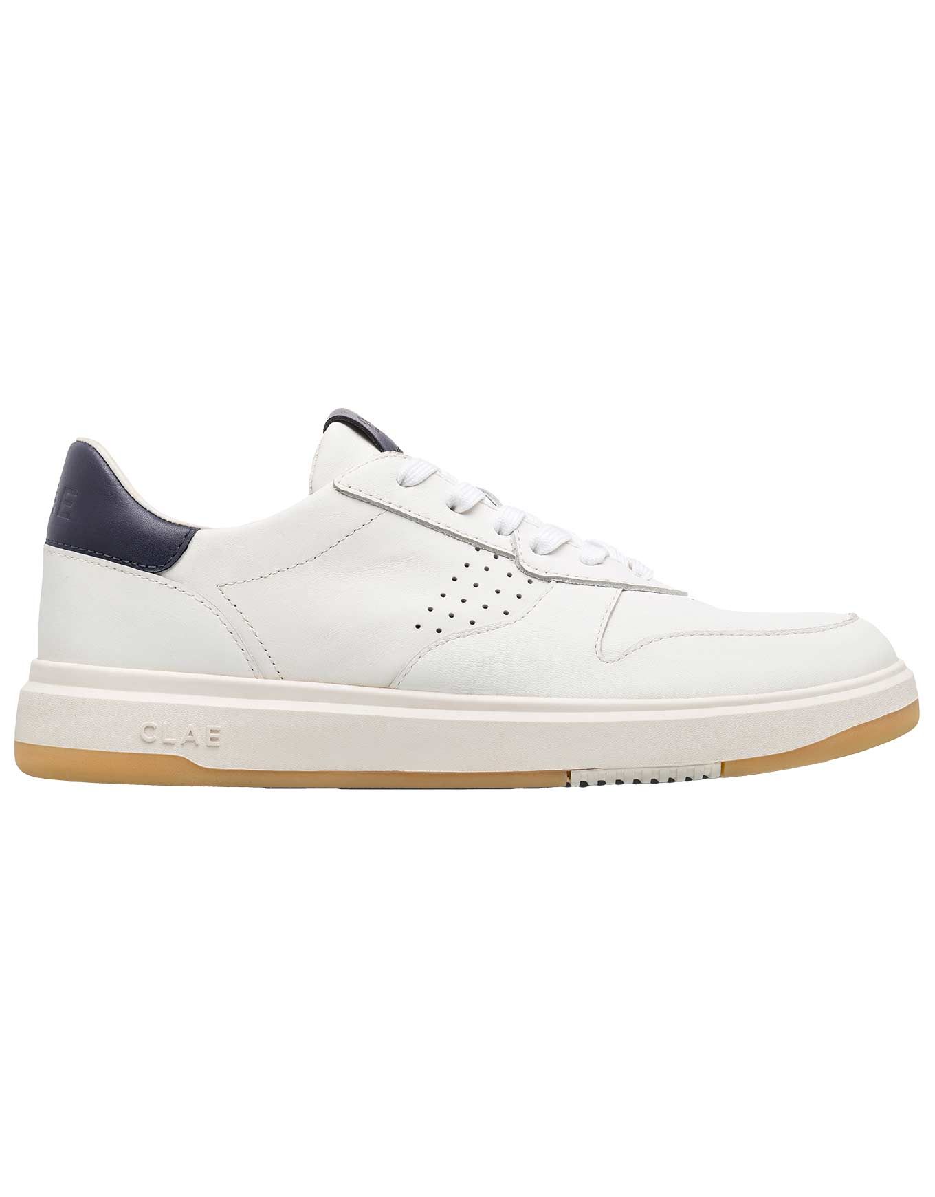 Moses White Leather Navy + Clae