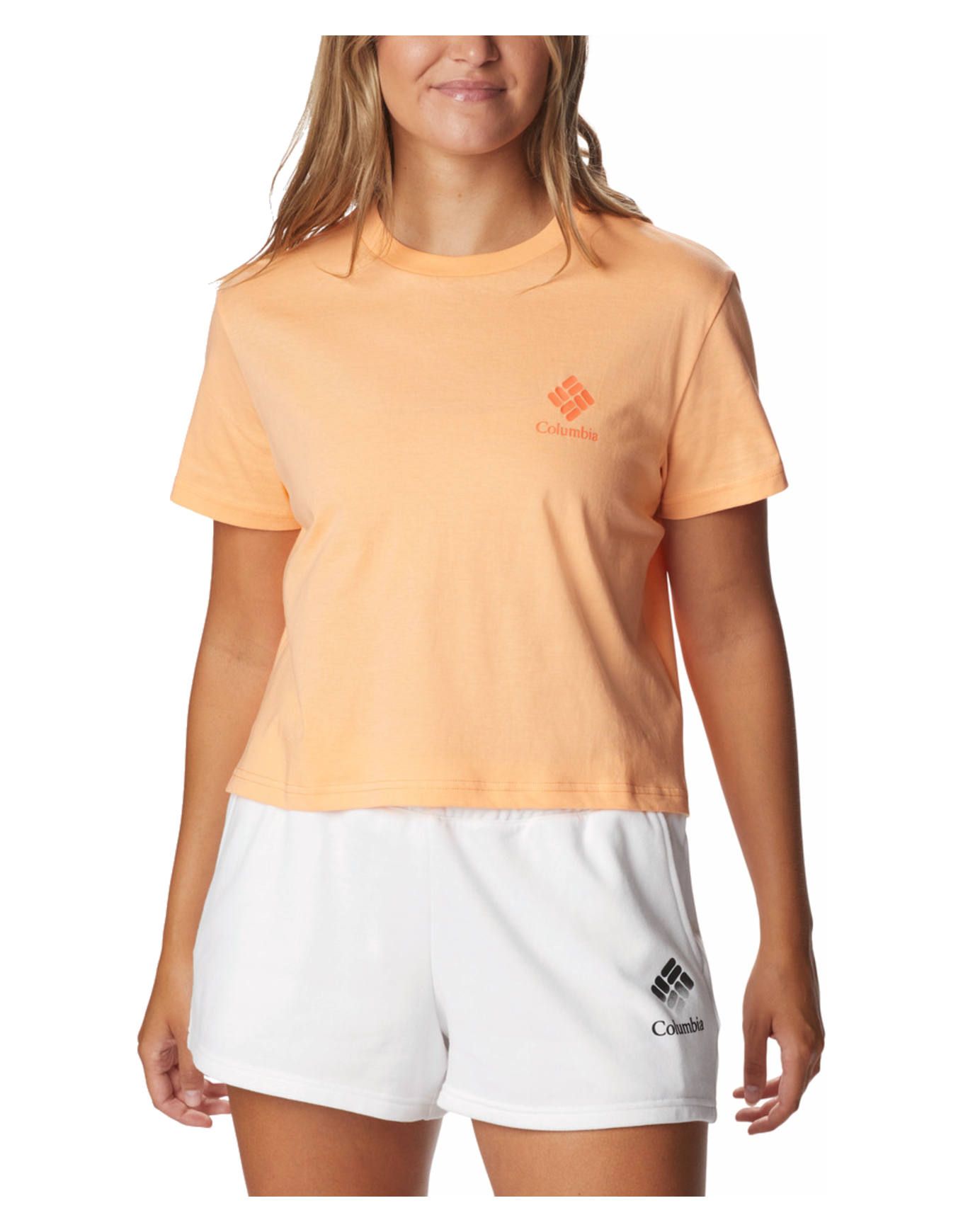 North Cascades™ Cropped Tee Peach/Framed Halftone Logo Graphic + Columbia