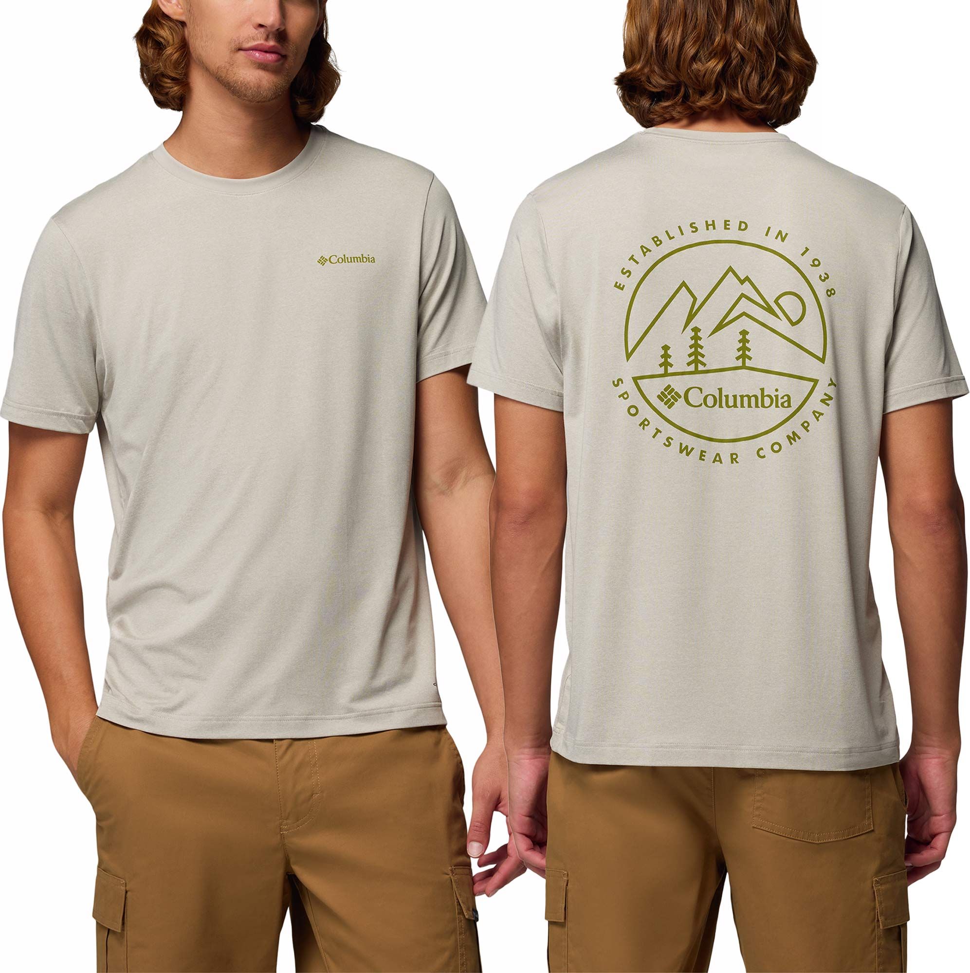 Parsons Point SS Back Graphic Tee Dark Stone Heather Linear Peaks + Columbia