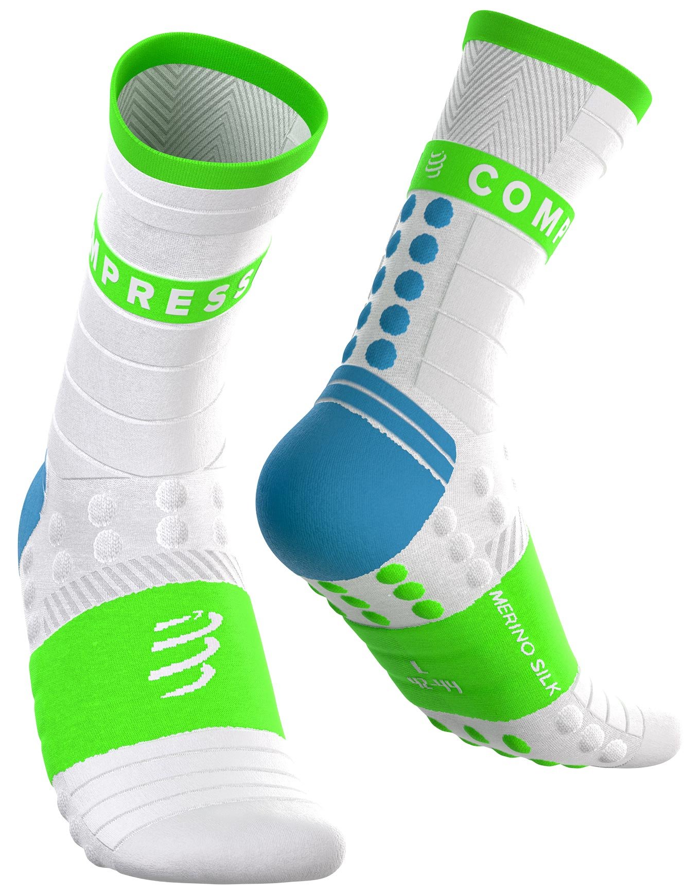 Pro Racing Socks Winter Run Star White/Norse Blue/Neon Green + Compressport