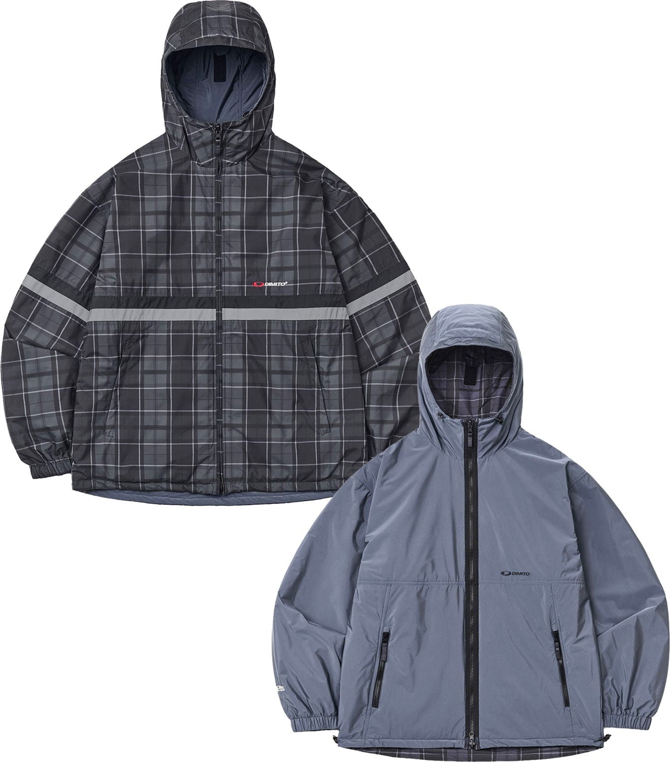 Reversible Wind Jacket Navy Check + Dimito