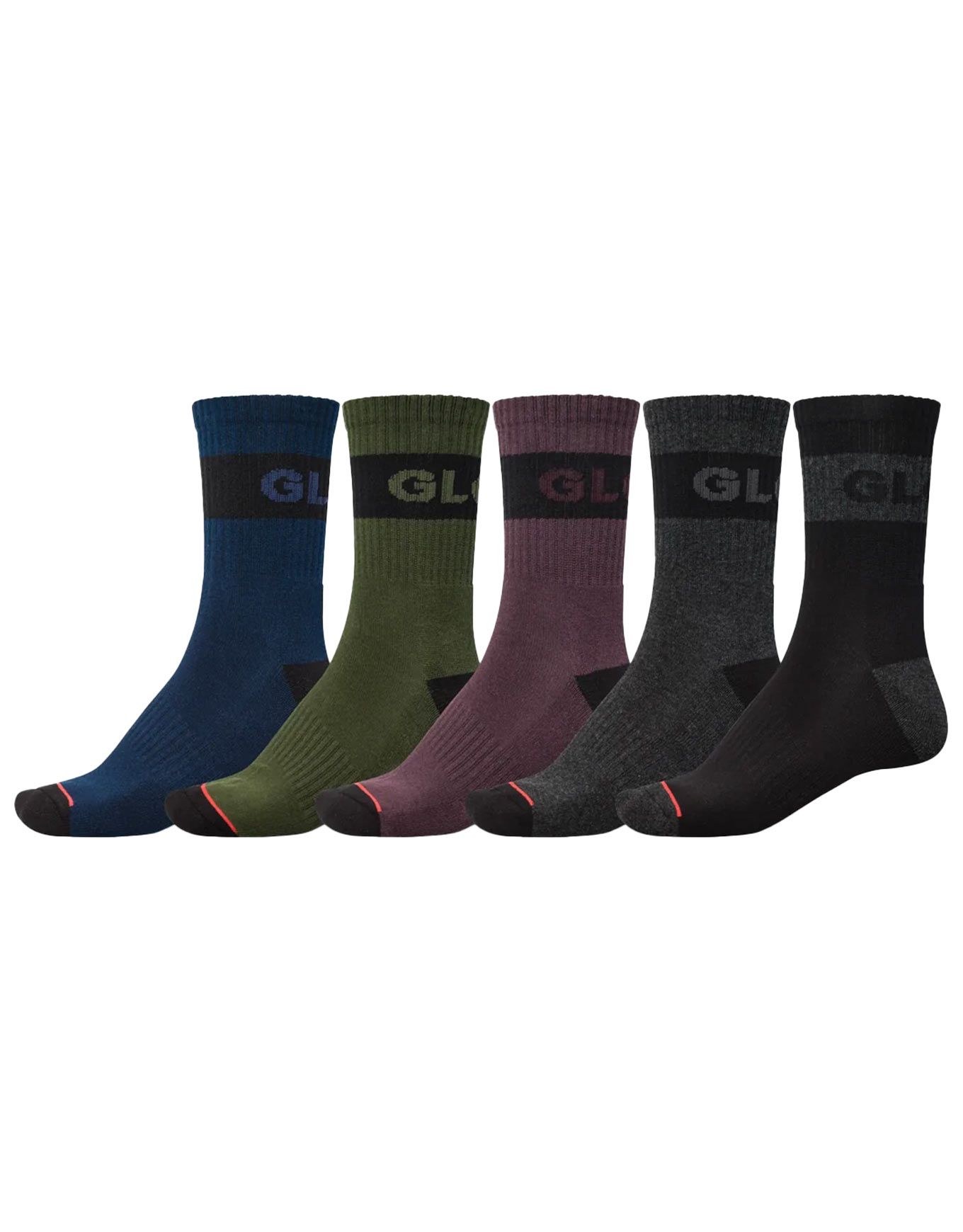 Horizons Crew Sock 5 Pack Dark Assorted + Globe