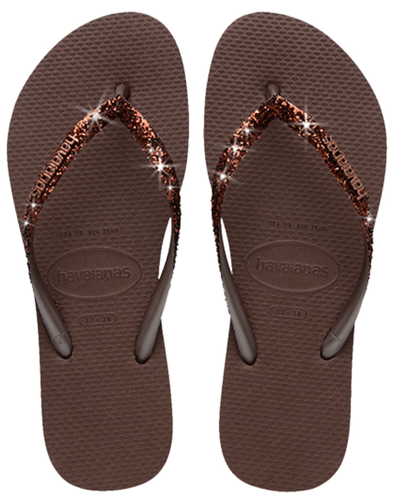 Slim Glitter II Dark Brown + Havaianas