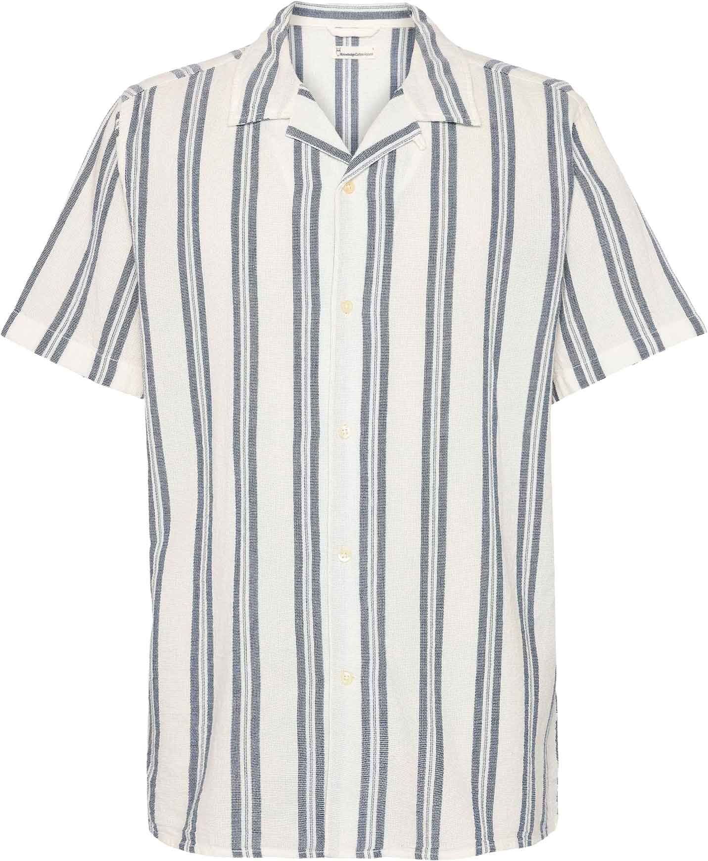 Box Short Sleeve Striped Cotton Shirt Blue Stripe + Knowledge Cotton Apparel