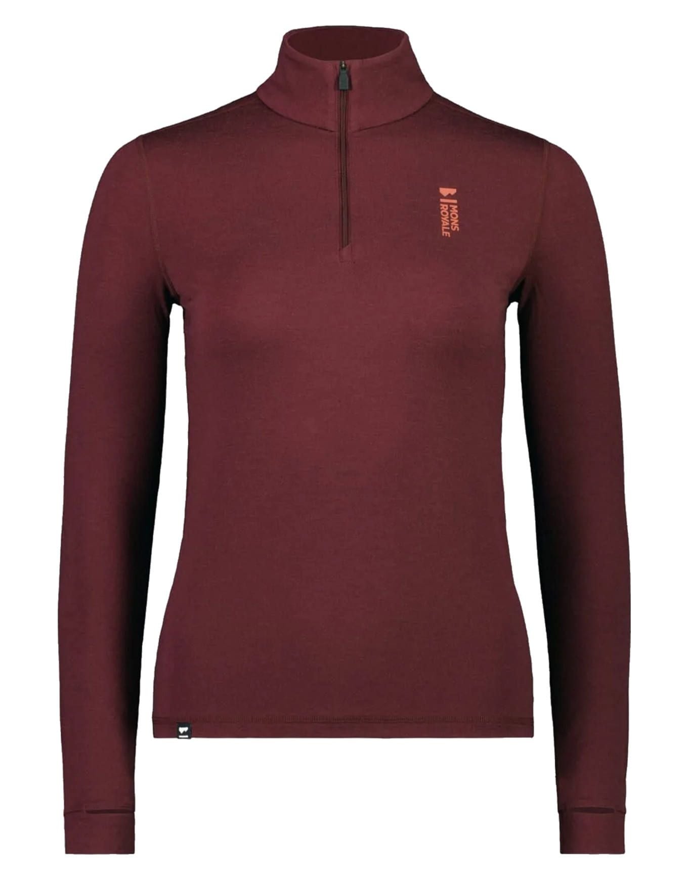 Cascade W 1/4 Zip Dark Chocolate + Mons Royale