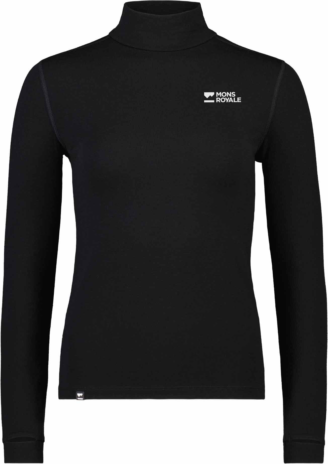Cascade W Merino Base Layer Mock Neck Long Sleeve Black + Mons Royale