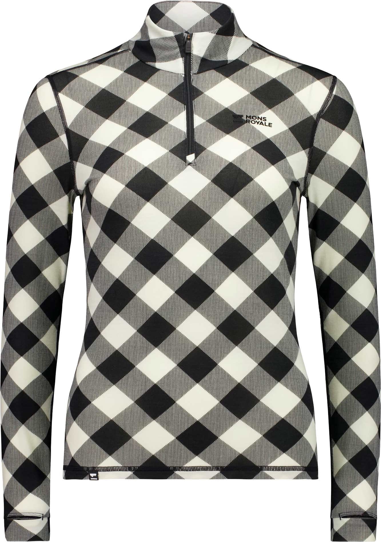 Cascade Merino Baselayer 1/4 Zip LS W Check + Mons Royale
