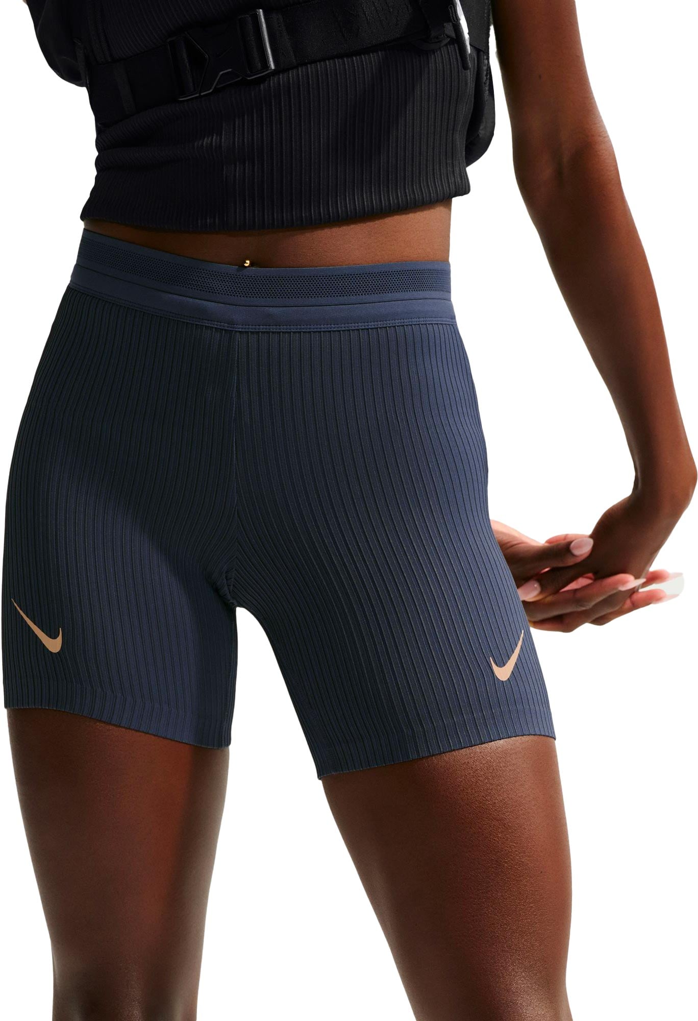 W Nike Aeroswift Dri-Fit ADV Tight Short Thunder Blue Black White Gcw#160 + Nike Running