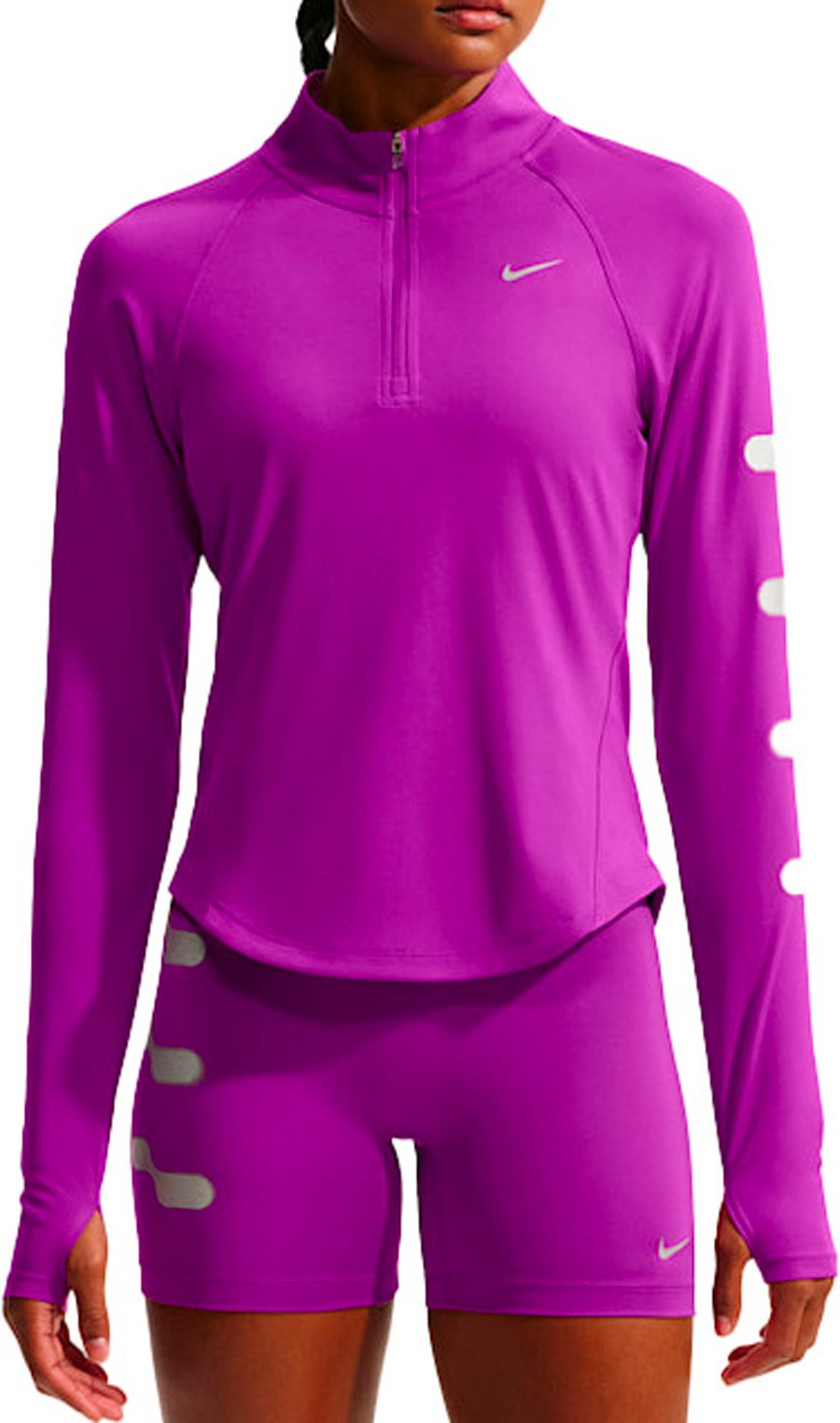 W Nike Tempo Flash LS Tee Bold Berry/Reflective Silver + Nike Running