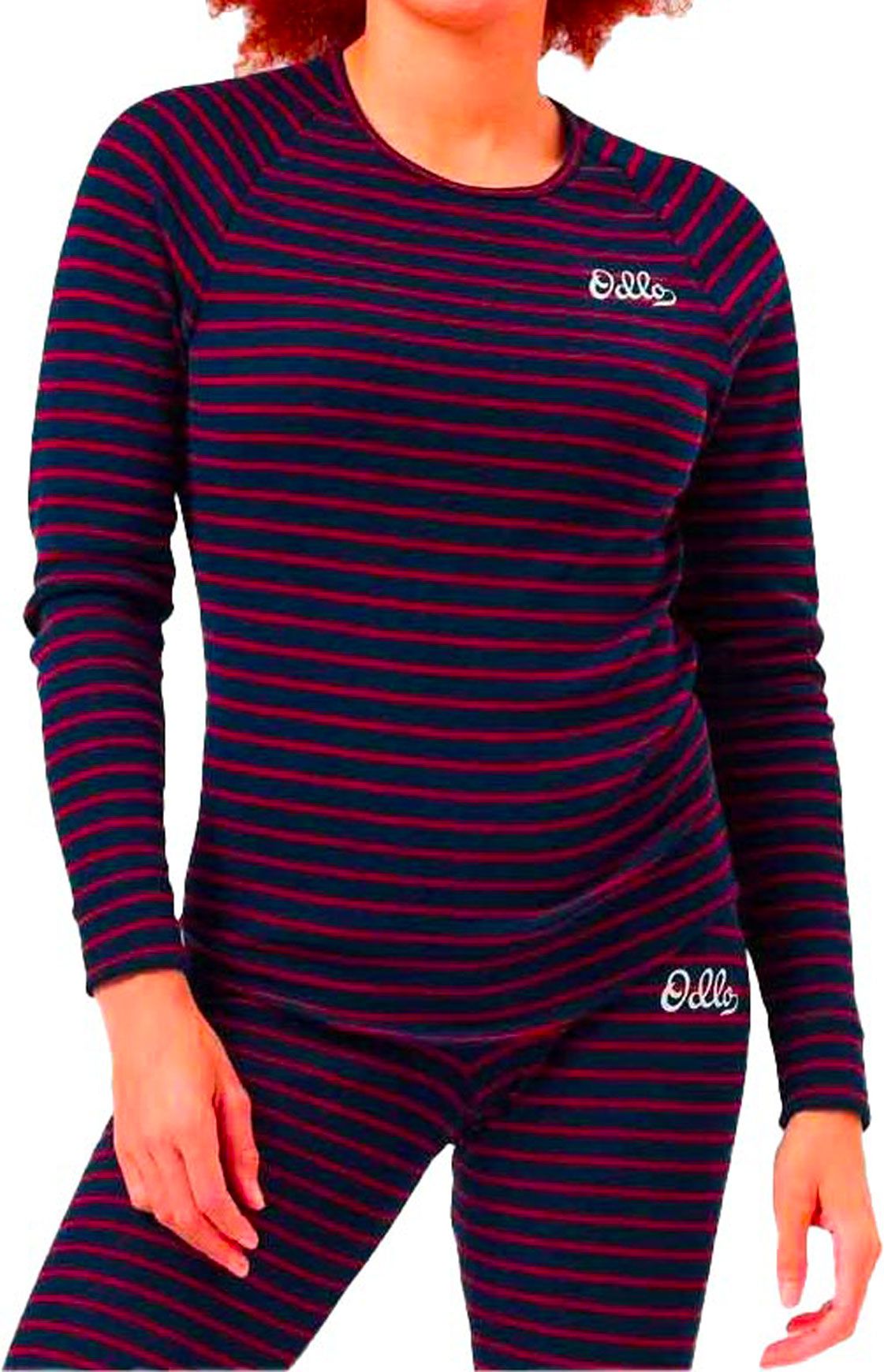 BL Top LS Active Warm Originals Stripes W Dark Sapphire Tomato + Odlo