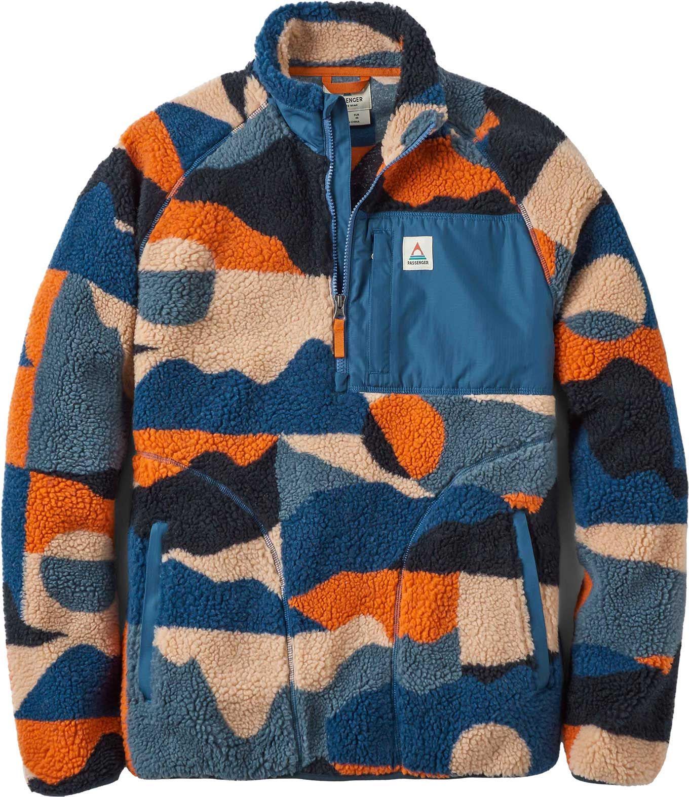 Offroad Recycled Sherpa Fleece 1/2 Zip Vista Patchwork Dark Denim + Passenger