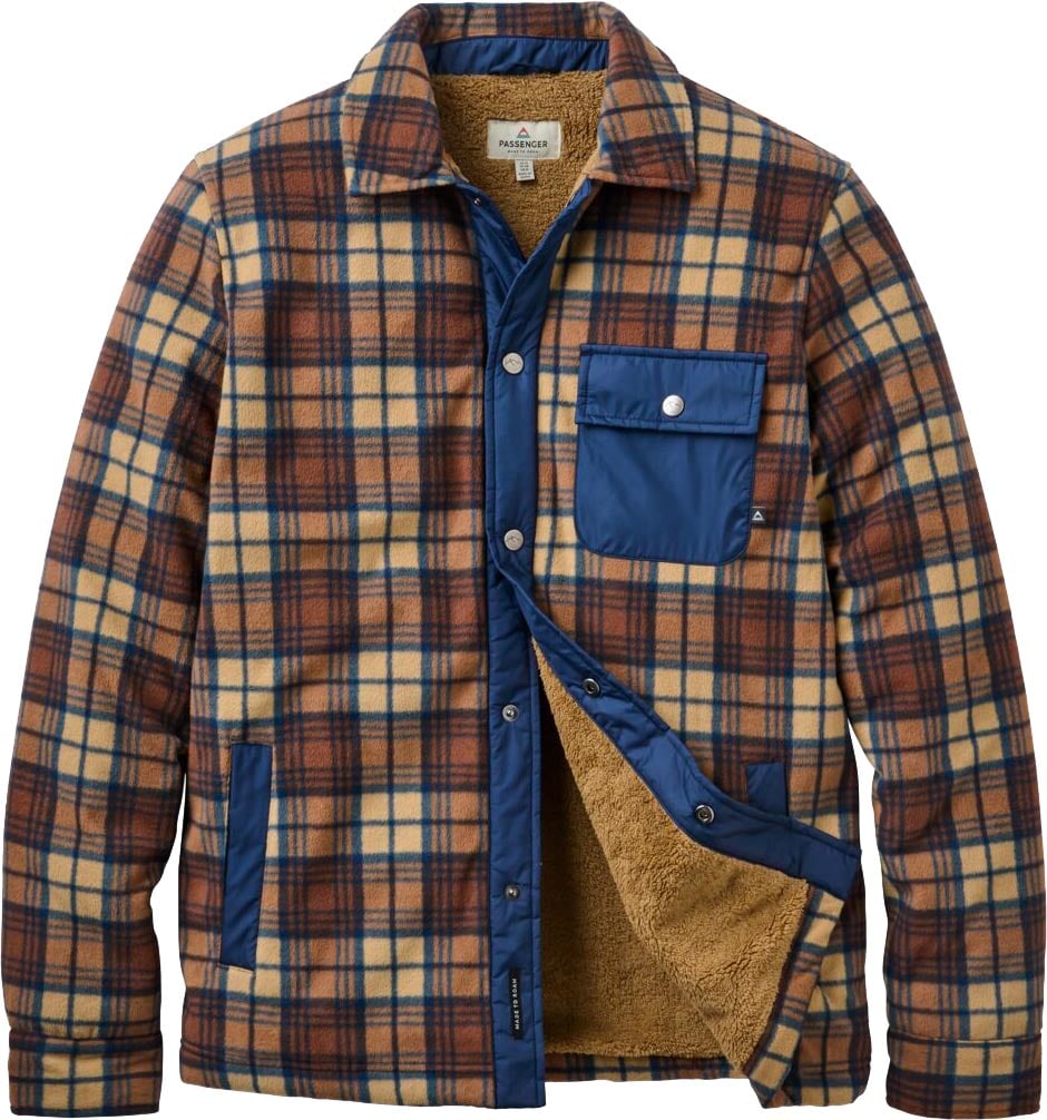 Firelight Sherpa Lined Overshirt Rich Navy Caramel Check + Passenger