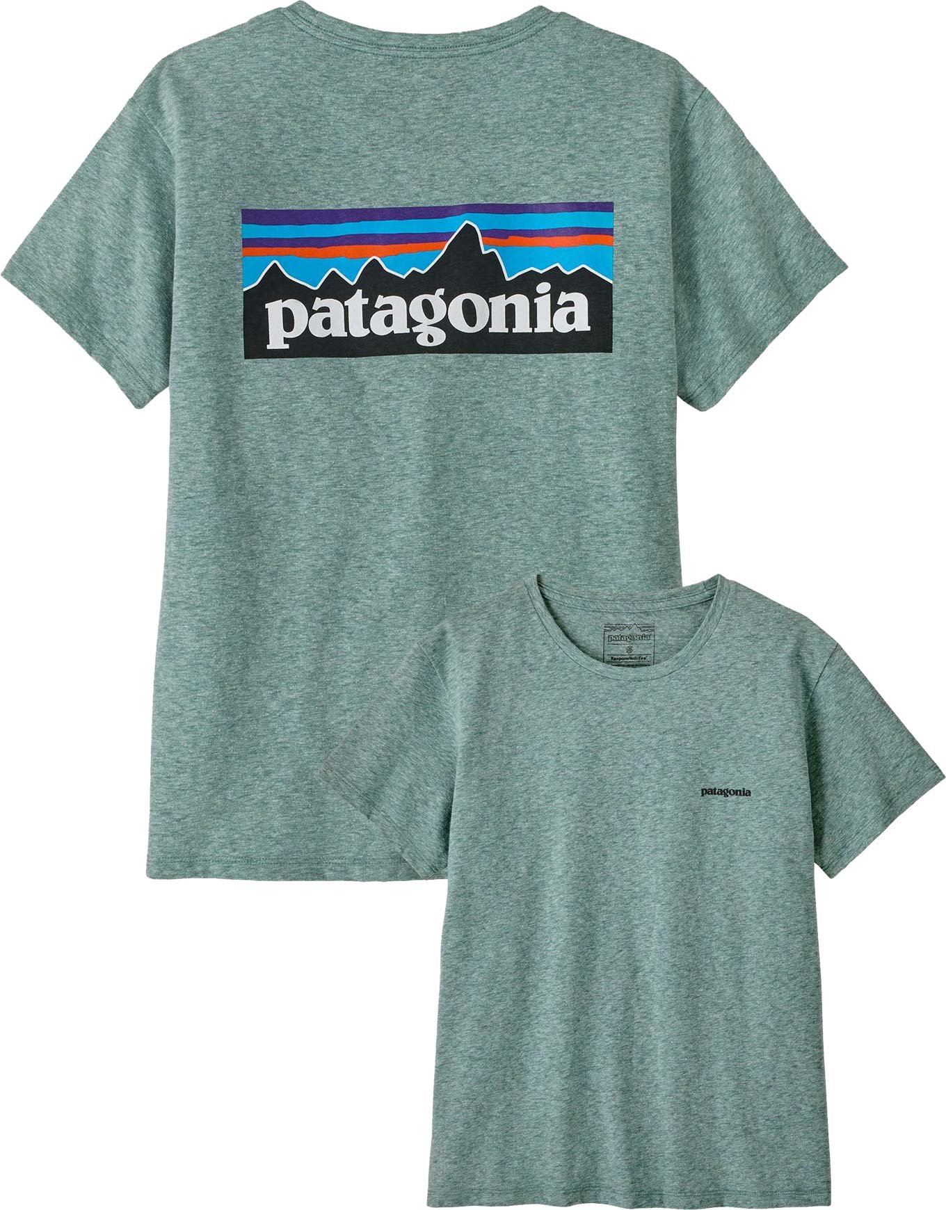 W's P-6 Logo Responsibili-Tee Blue Sage + Patagonia