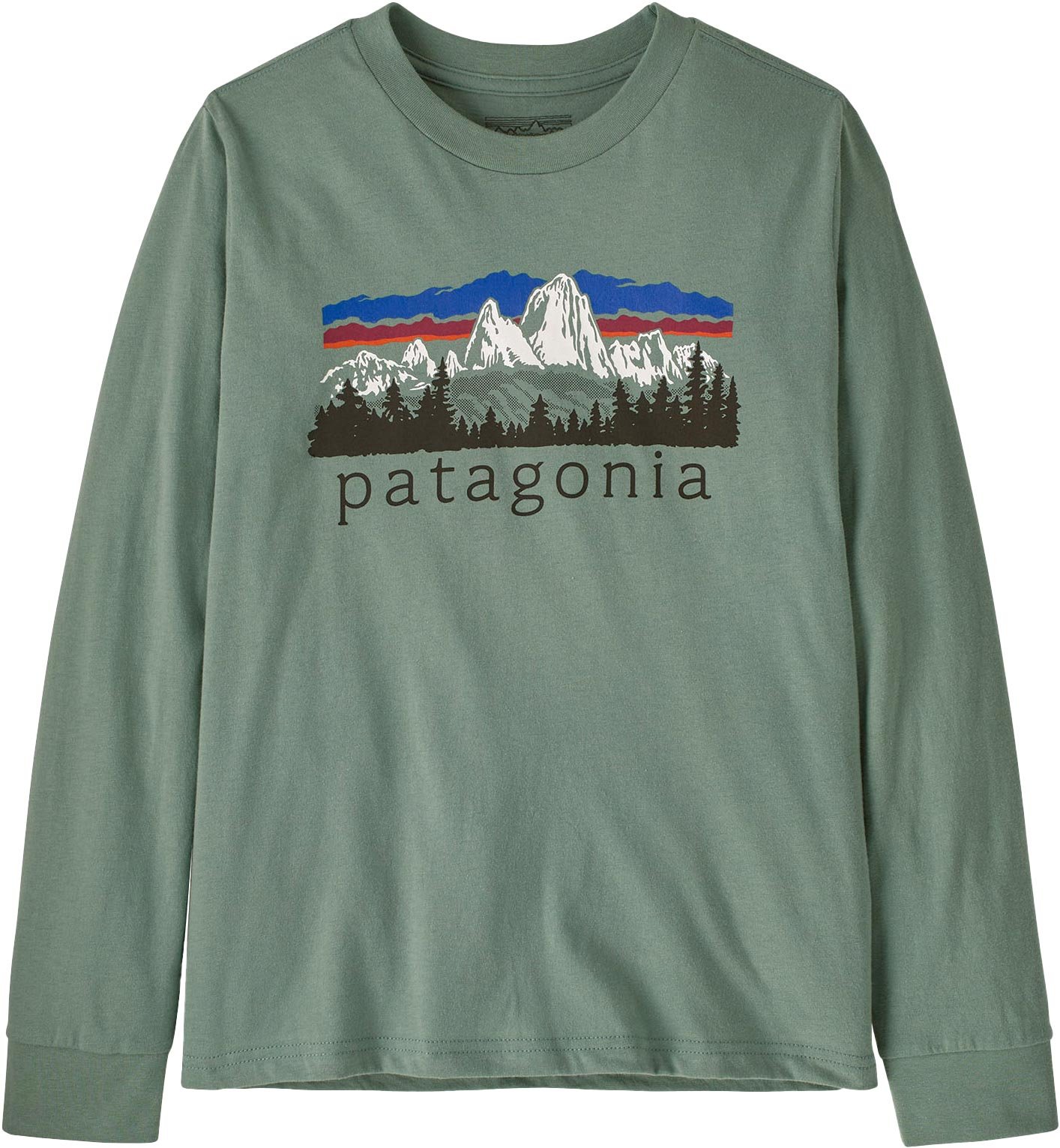 K's L/S Graphic T-Shirt Fitz Roy Foothills Cover Green + Patagonia