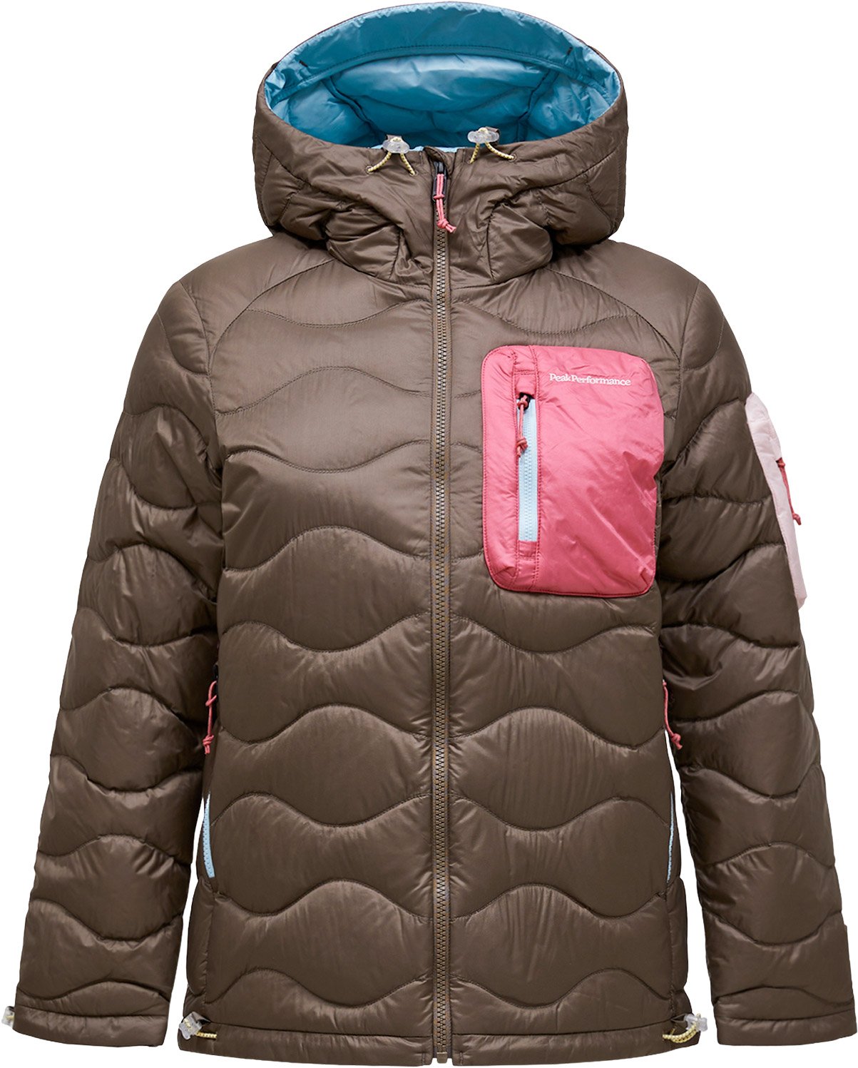 W Helium Utility Down Hood Terrain Tan Mountain Blush + Peak Performance