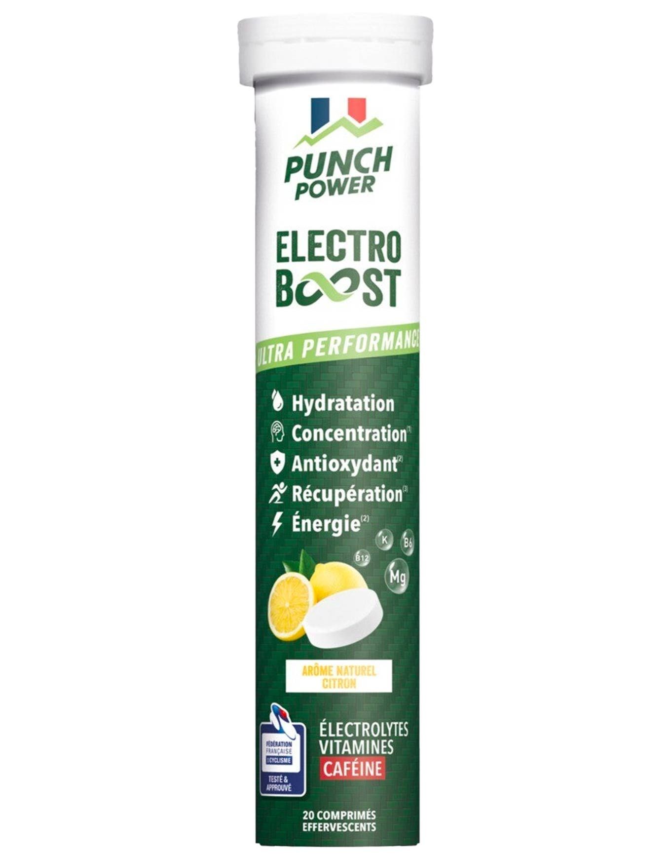 Electroboost Citron Caféine - Tube 20 Comprimés Effervescents + Punch Power