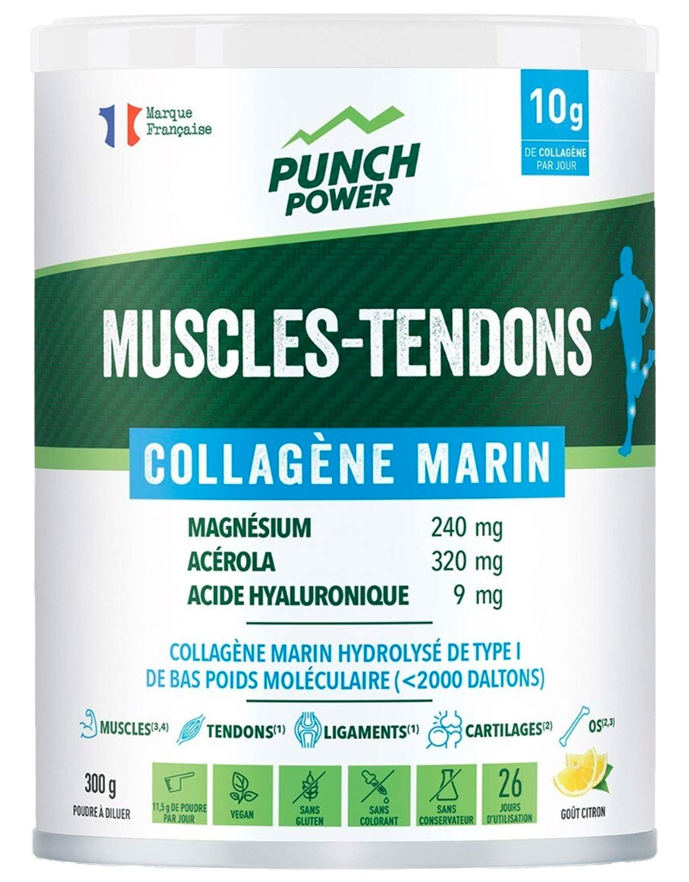 Muscles-Tendons Collagene Marin Poudre 300g – Goût Citron + Punch Power