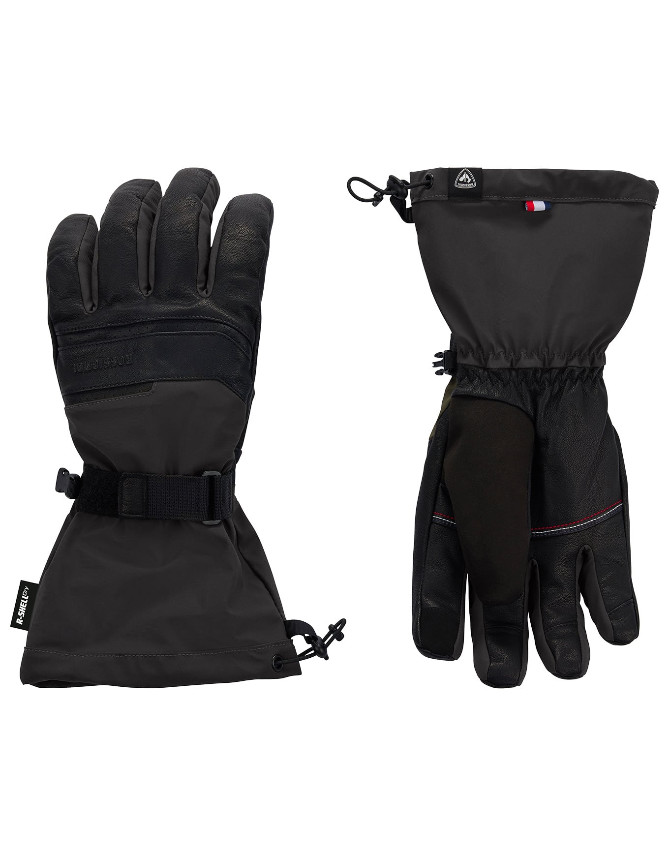 M Leather Mix Ski Gloves R-Shell Black + Rossignol