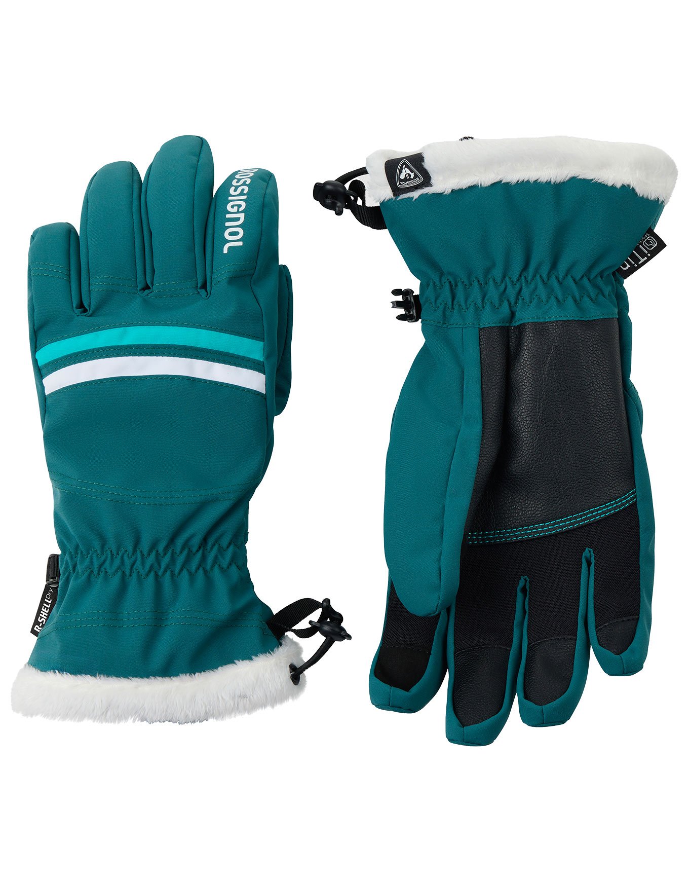 W Piste Ski Gloves R-Shell Dry Transformative Teal + Rossignol