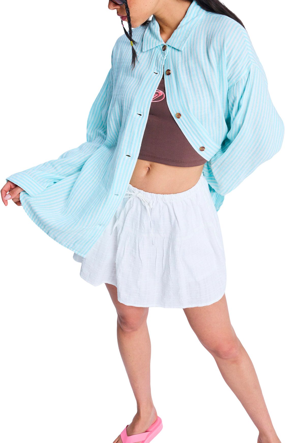 Morning Shine Stripe Shirt Coconut Milk Regular Stripe + Roxy