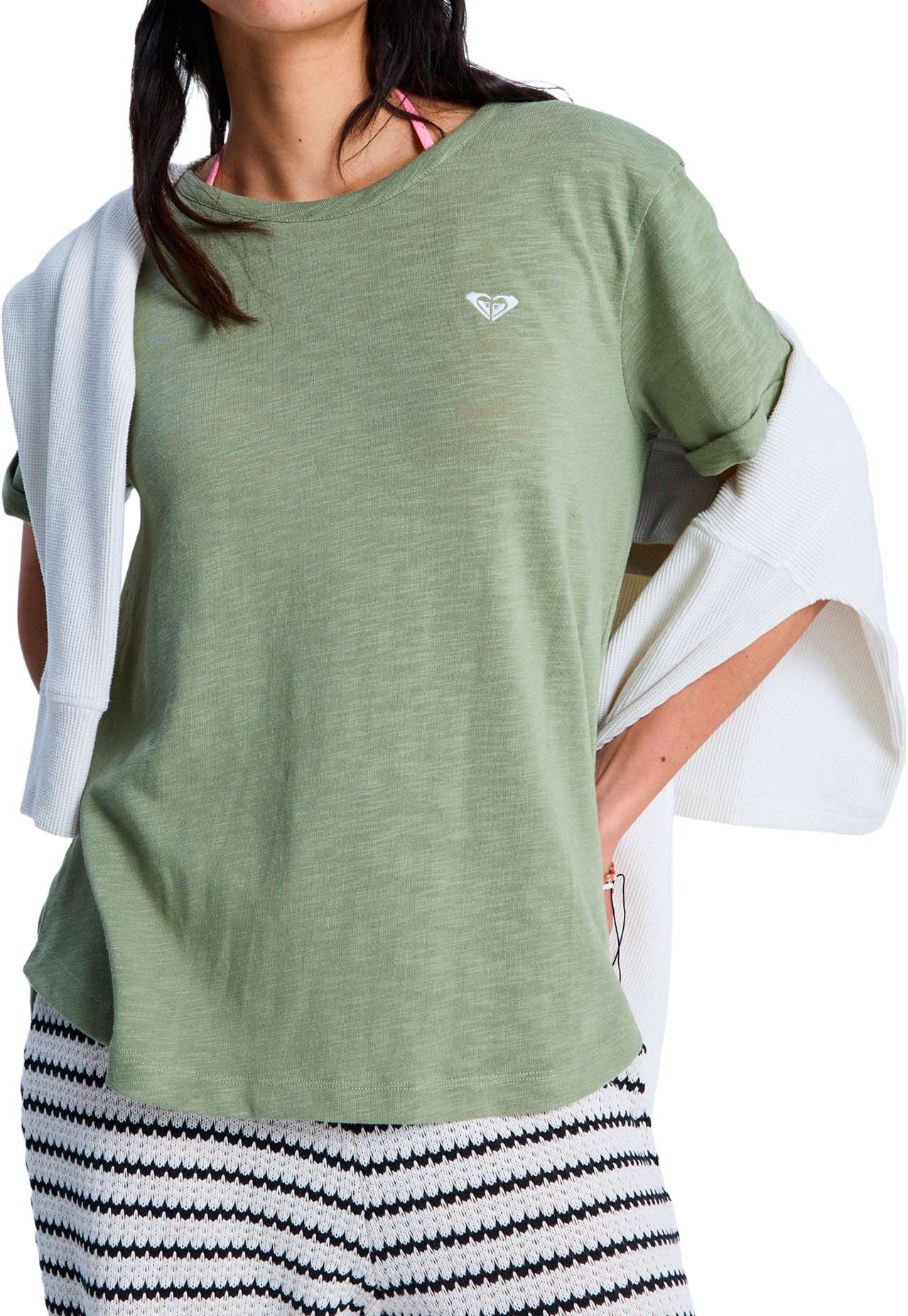 Oceanwave Regular Emby SS Tee Oil Green + Roxy