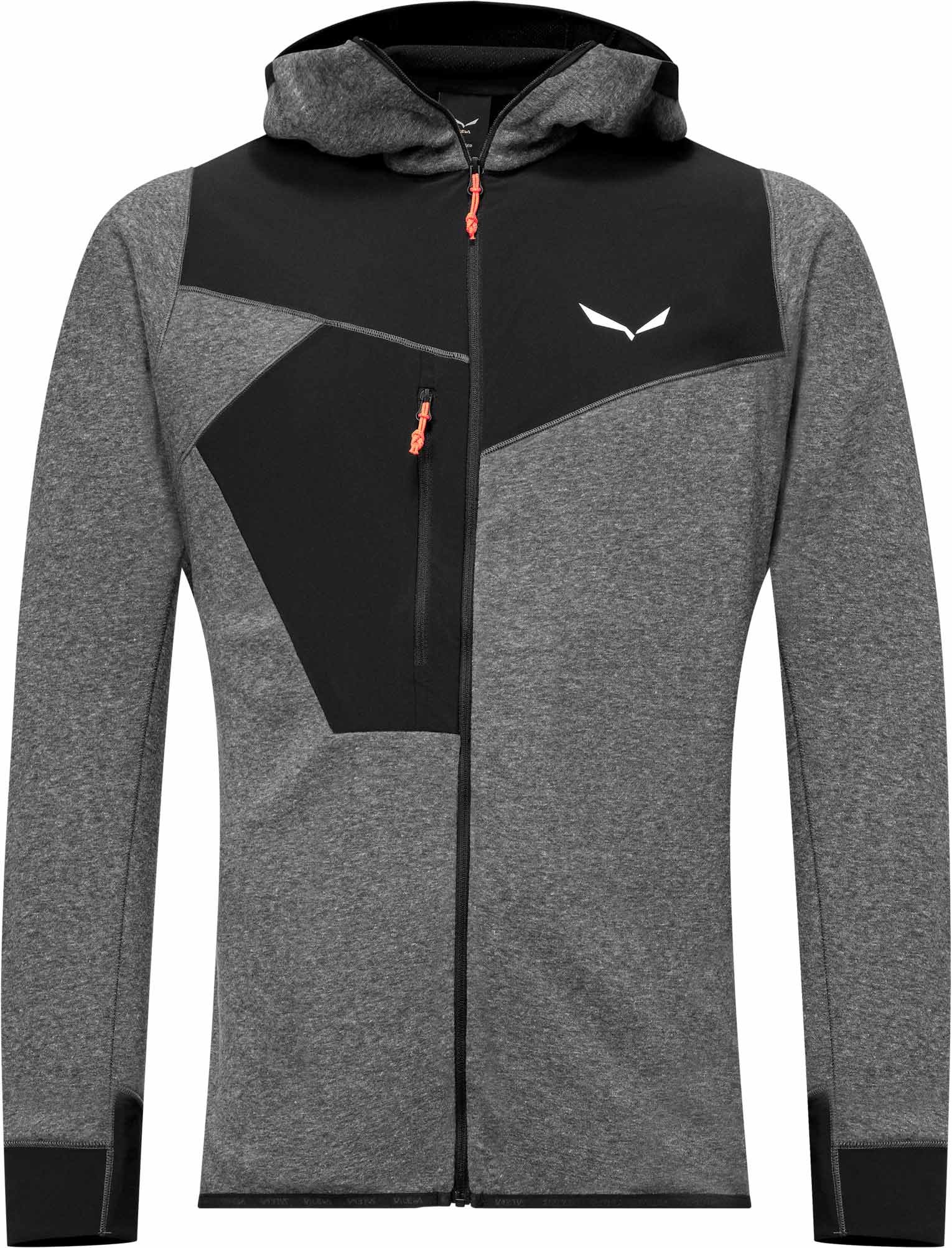 Puez 2 Dry M L/S Hood FZ Tee Black Out Melange + Salewa