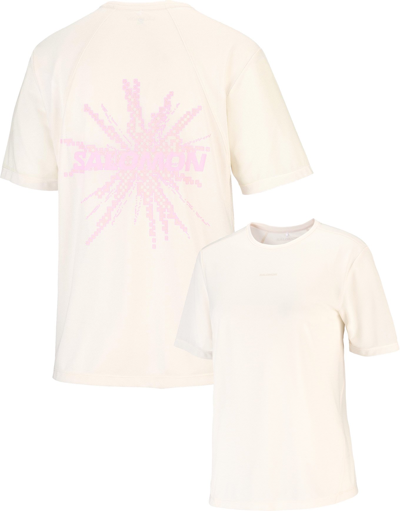 Shkout Core SS Tee GFX W Whisper White Pink Frosting Icy Pink + Salomon