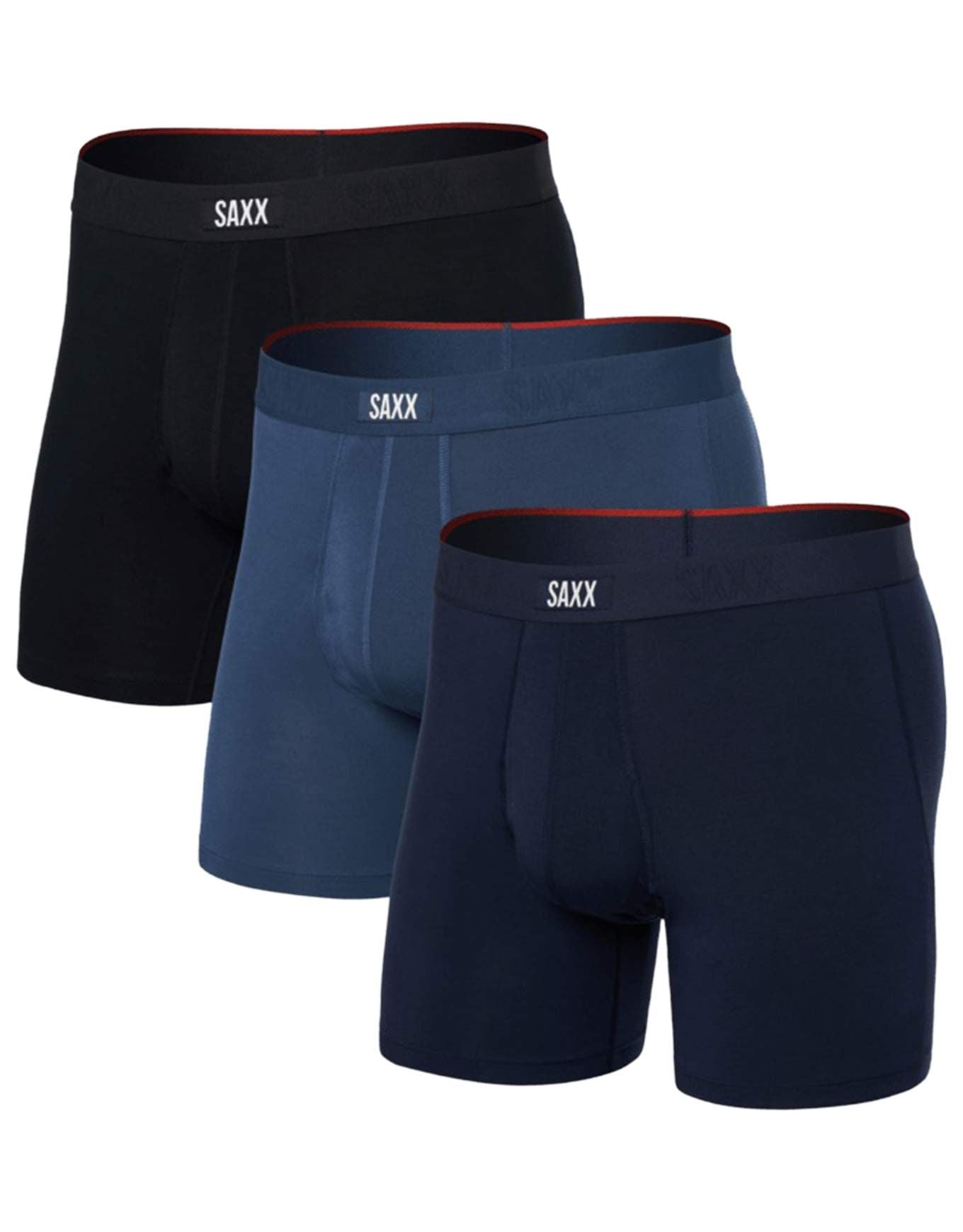 SAXX UNDERWEAR Heren Vibe Xtra Soft Comfort Boxer Korte Fly 3-Pack Zwart/Donkergrijs Heather/Navy Medium