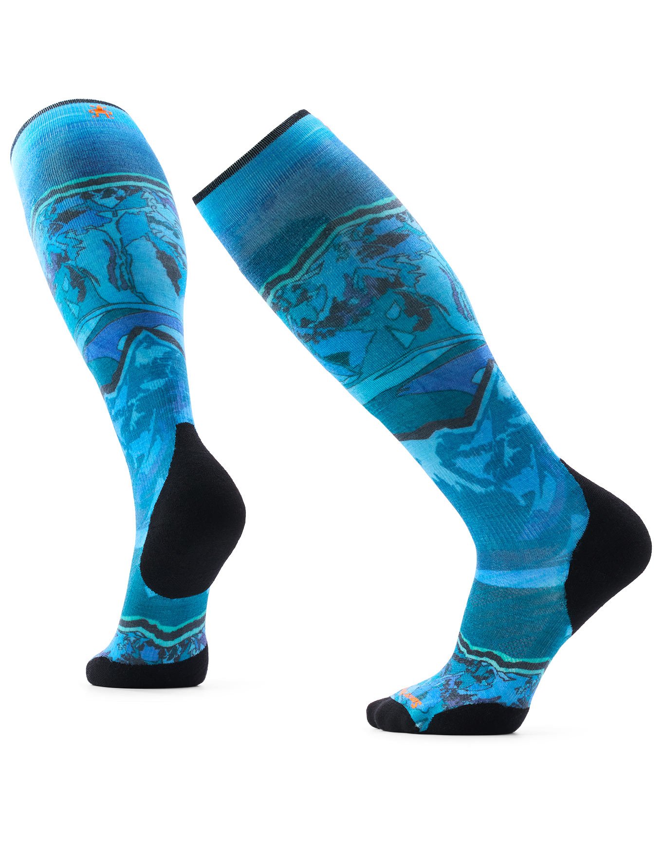 Ski Targeted Cushion Storm Peak Print OTC Socks Nightfall Blue + Smartwool