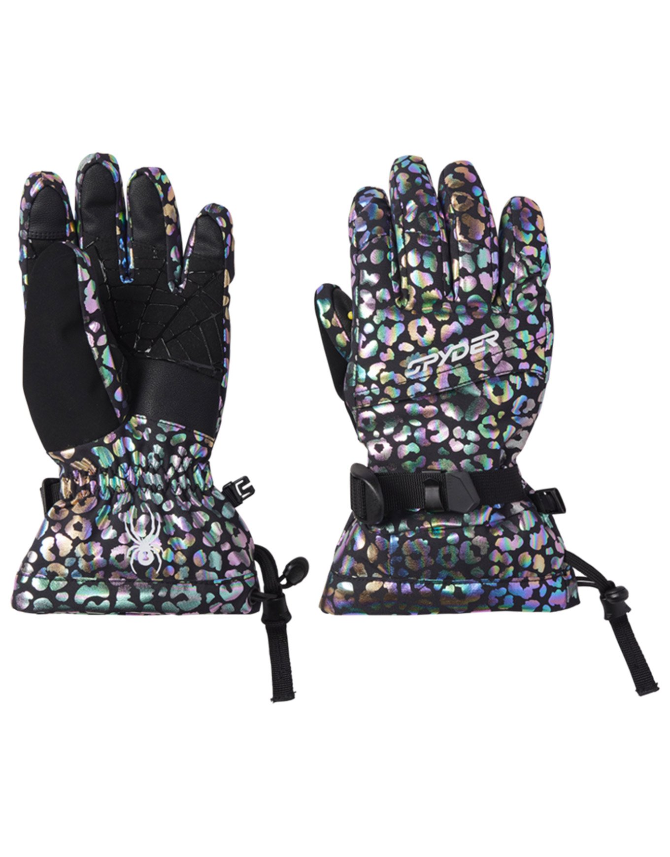 Youth Overweb Ski Gloves Leopard + Spyder