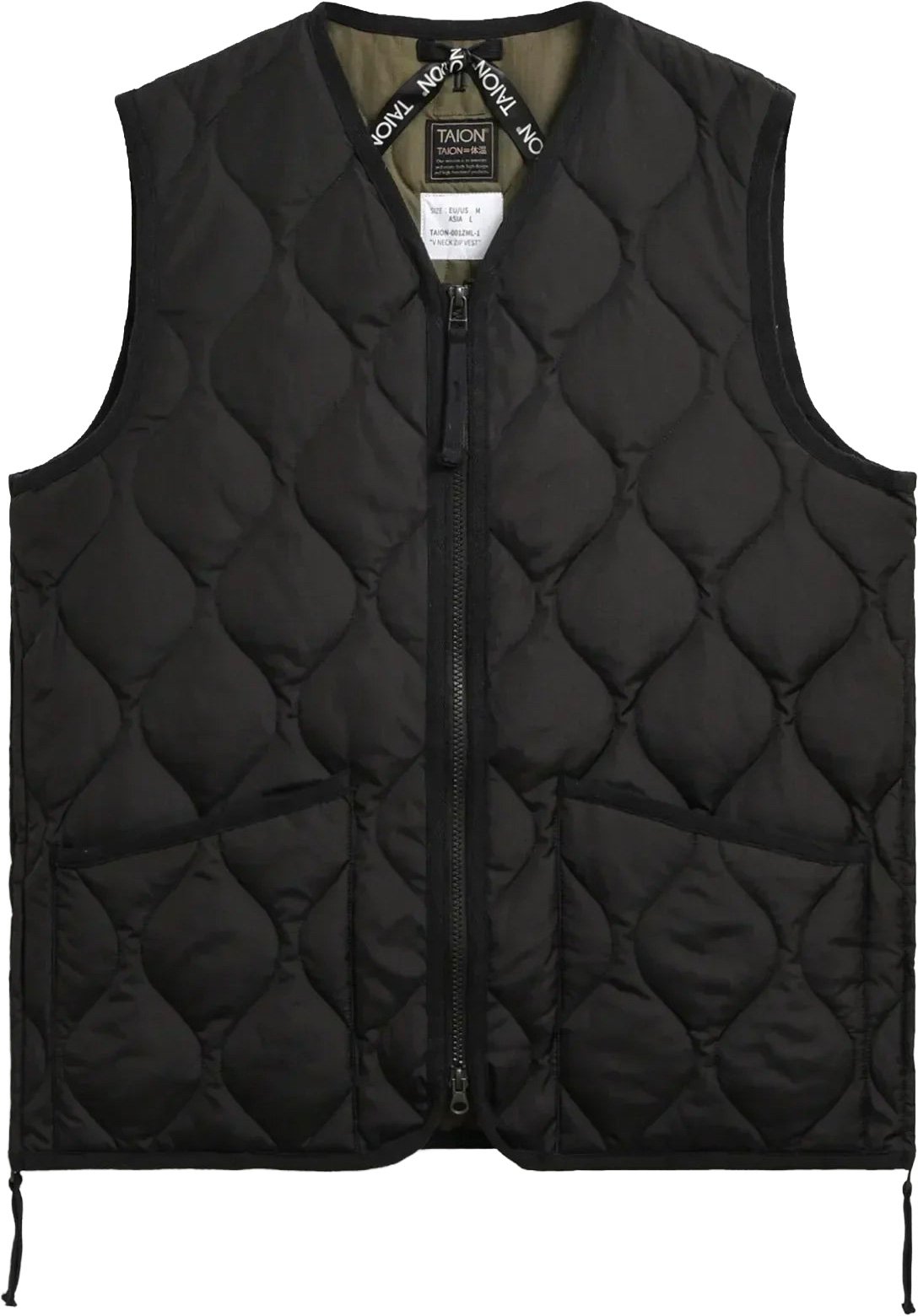 Military Zip V Neck Down Vest Black + Taion