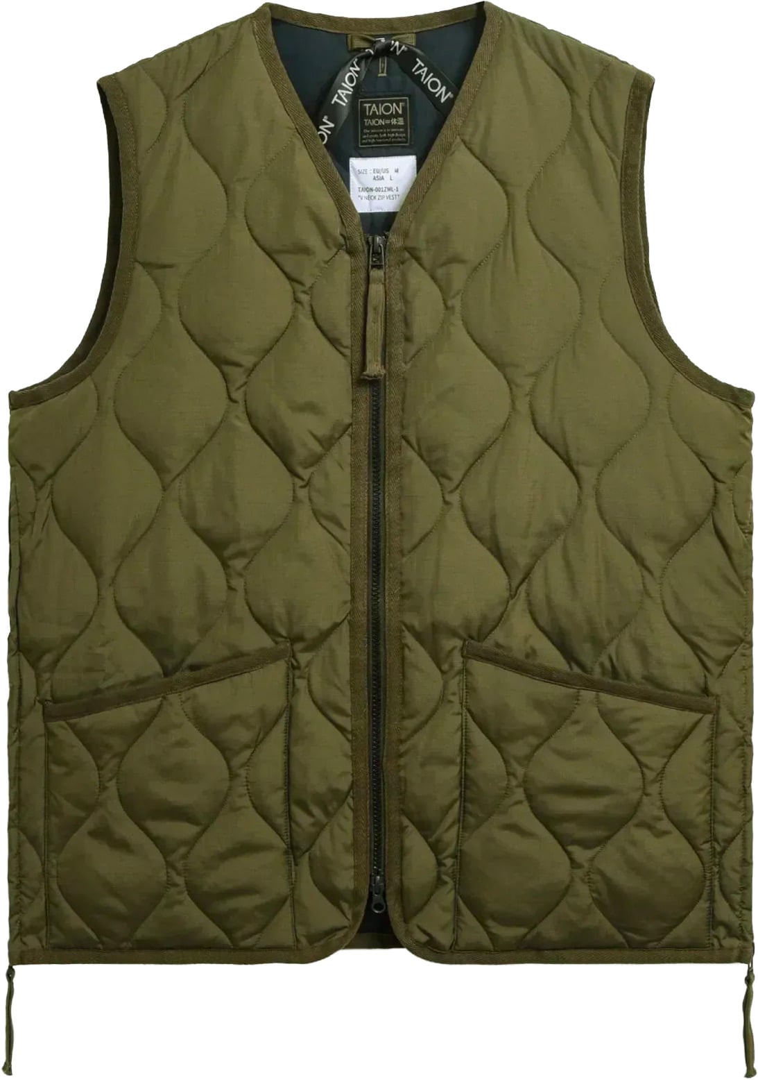 Military Zip V Neck Down Vest Dark Olive + Taion