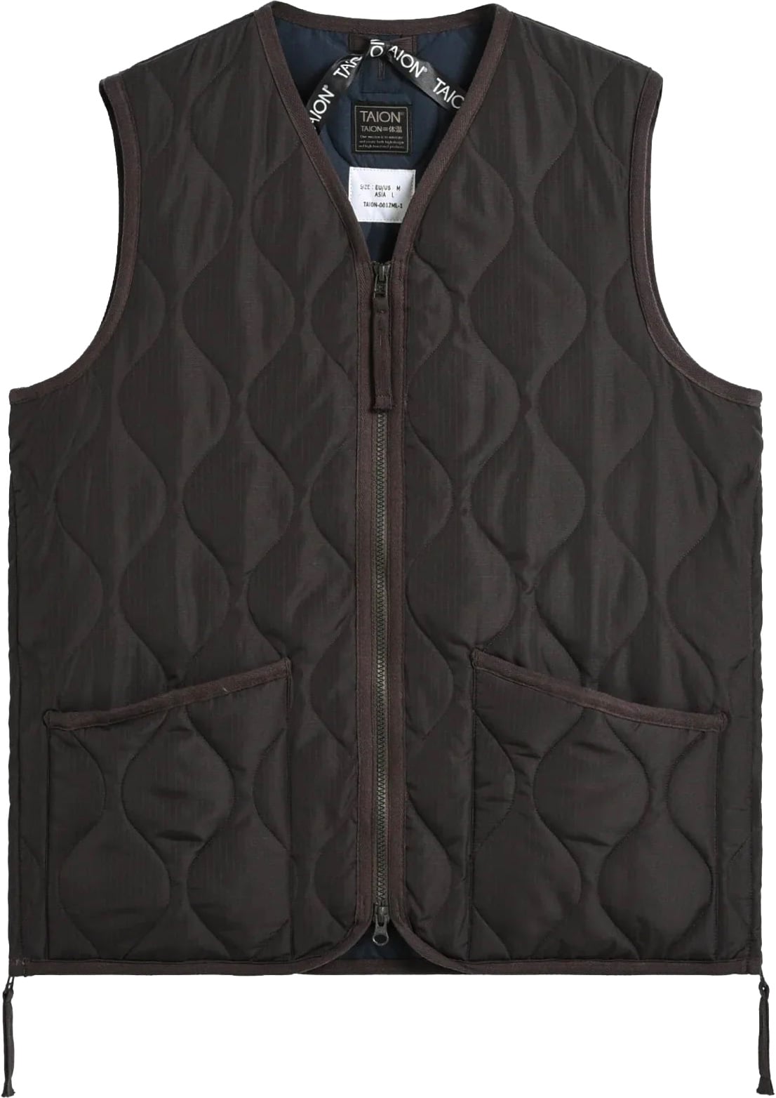 Military Zip V Neck Down Vest Dark Choco + Taion