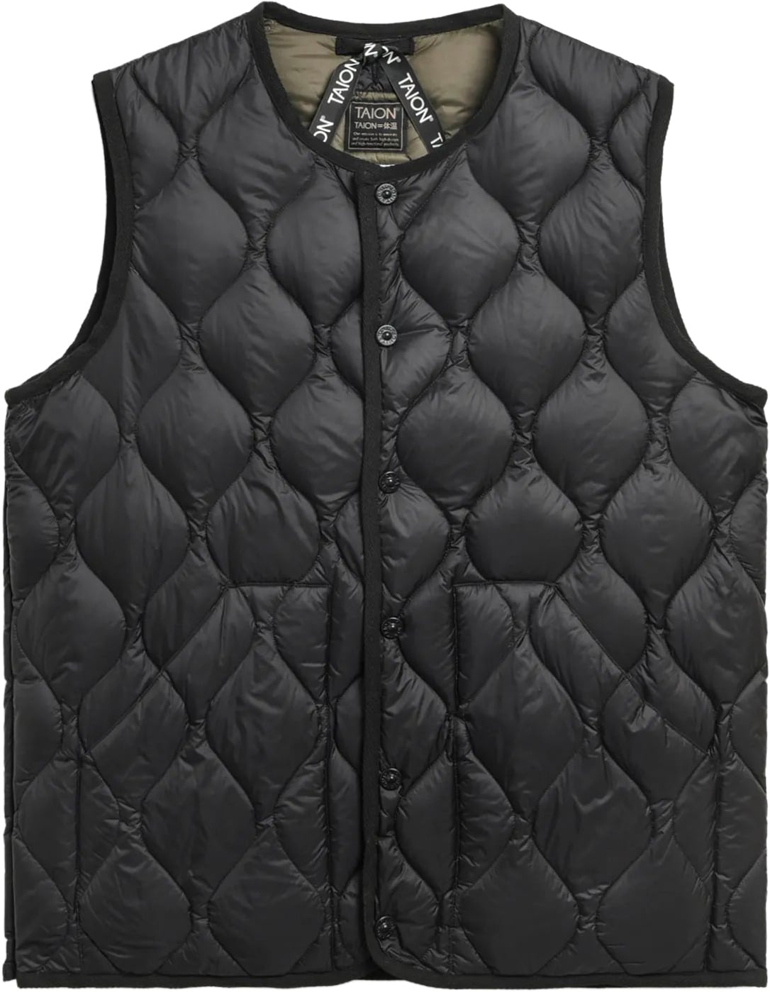 Military Crew Neck Down Vest Soft Shell Black + Taion