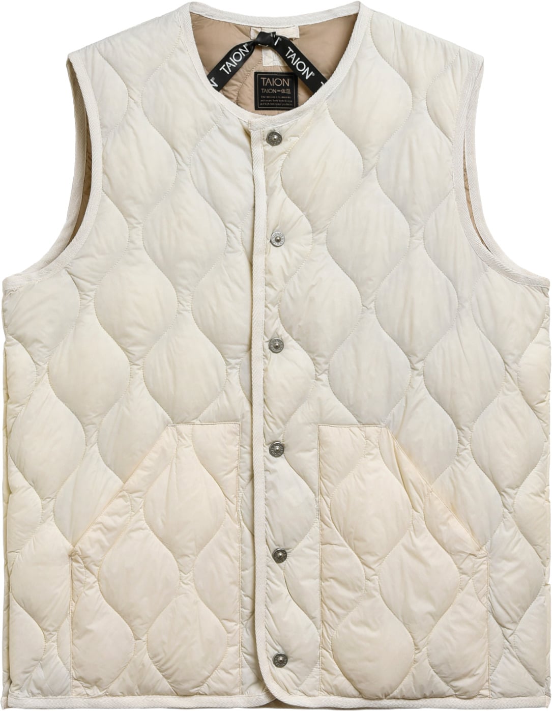 Military Crew Neck Down Vest Soft Shell Off White + Taion