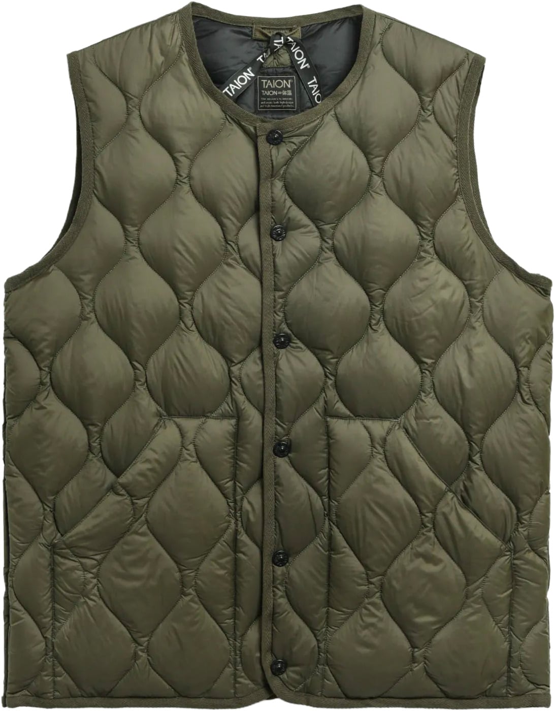 Military Crew Neck Down Vest Soft Shell Dark Olive + Taion