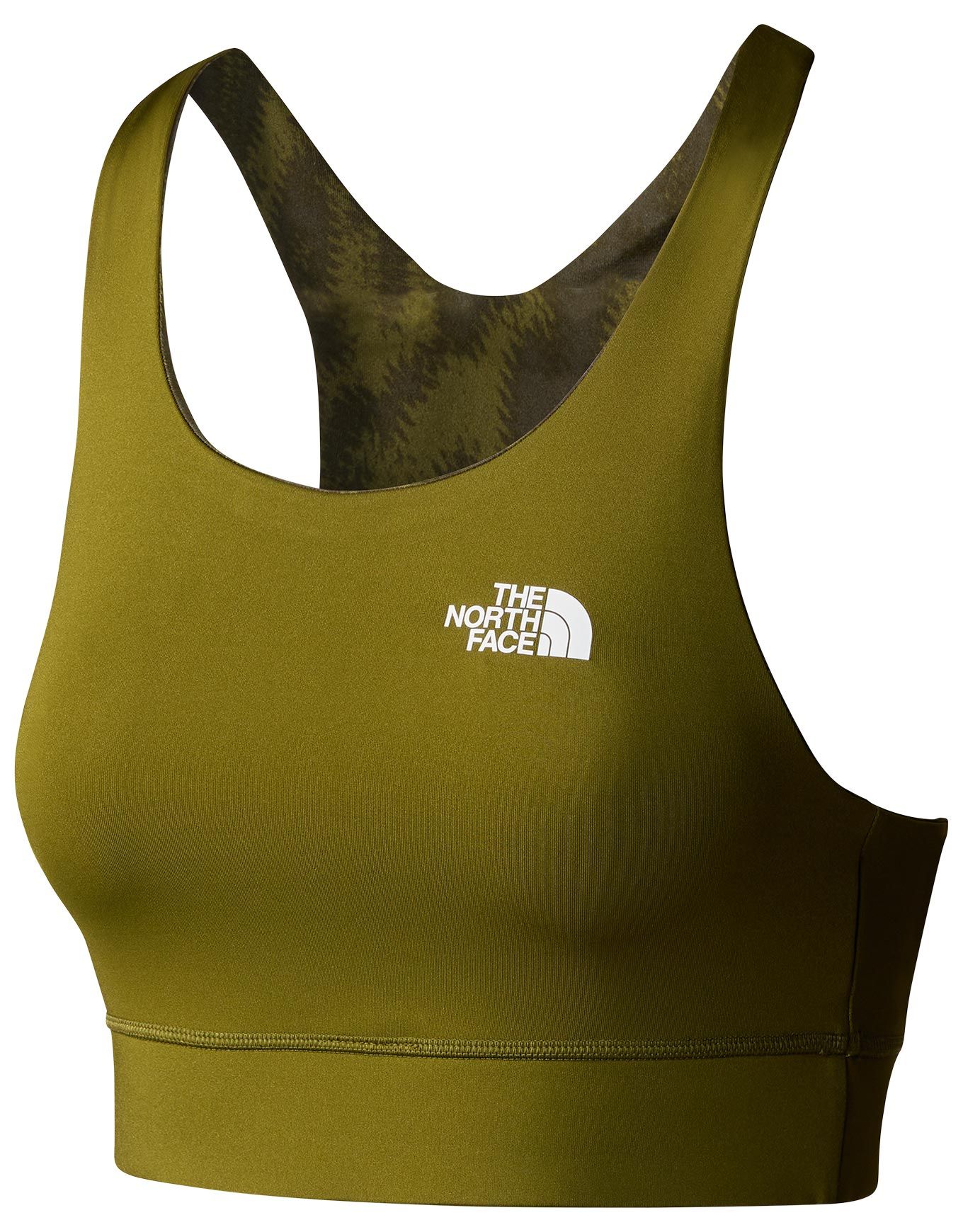 W Flex Reversible Bra Print Forest Olive Abstract Pitcher Plant Print + The North Face