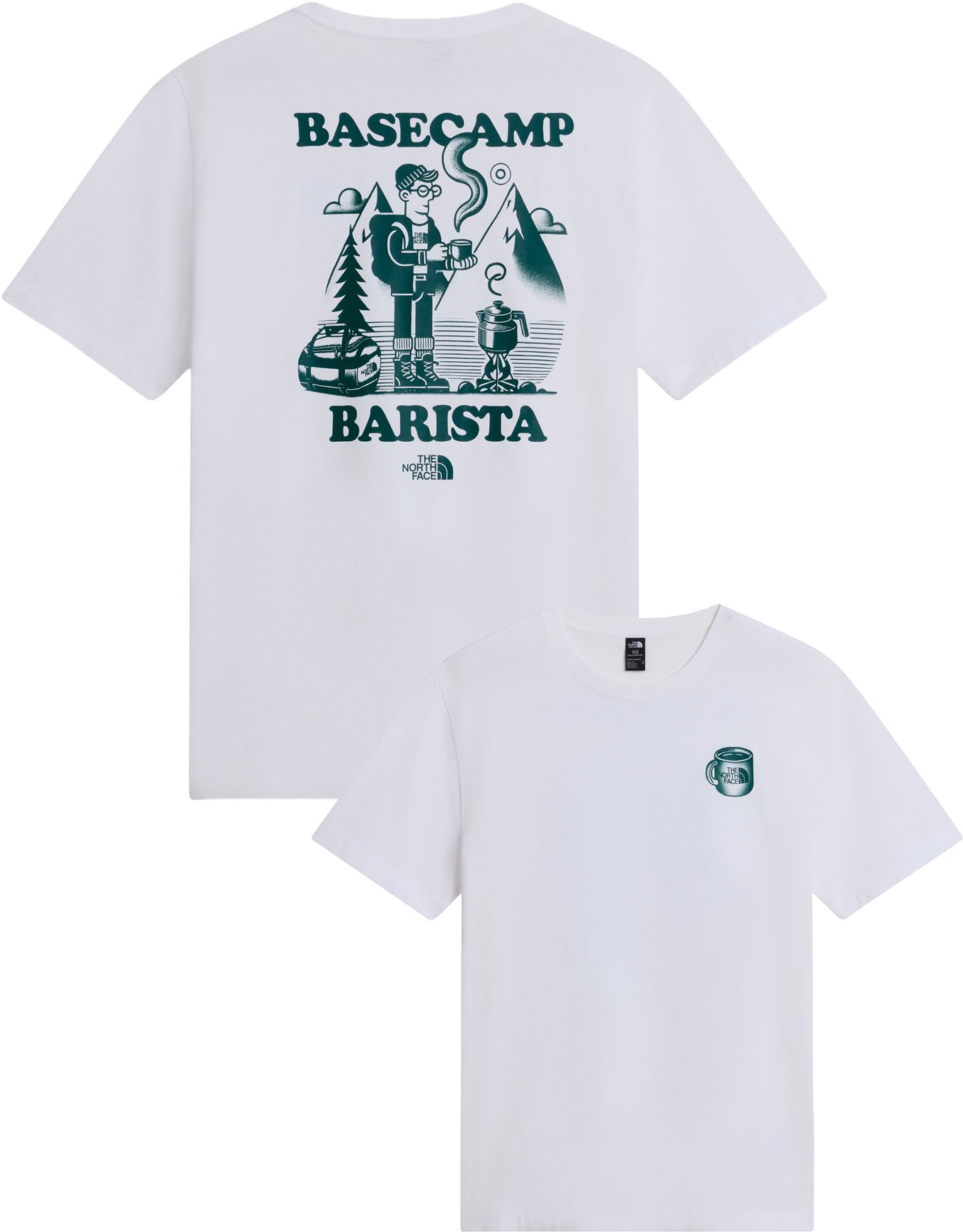 U Basecamp Barista Rlx SS Tee Graphic TNF White Pacific Teal + The North Face