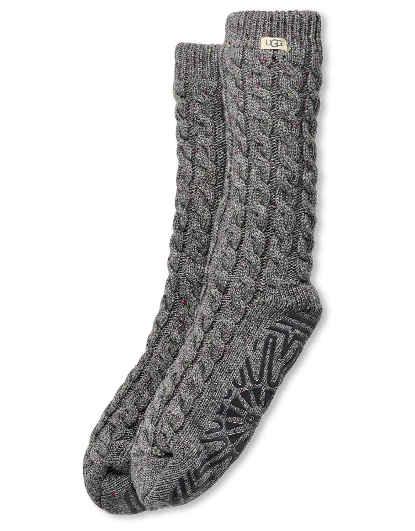 W Elowyn Cable Knit Fleece Lined Sock Charcoal Heather Confetti + Ugg