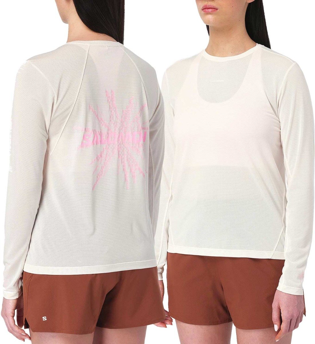 Shkout Core LS Tee GFX W Whisper White Pink Frosting Icy Pink + Salomon